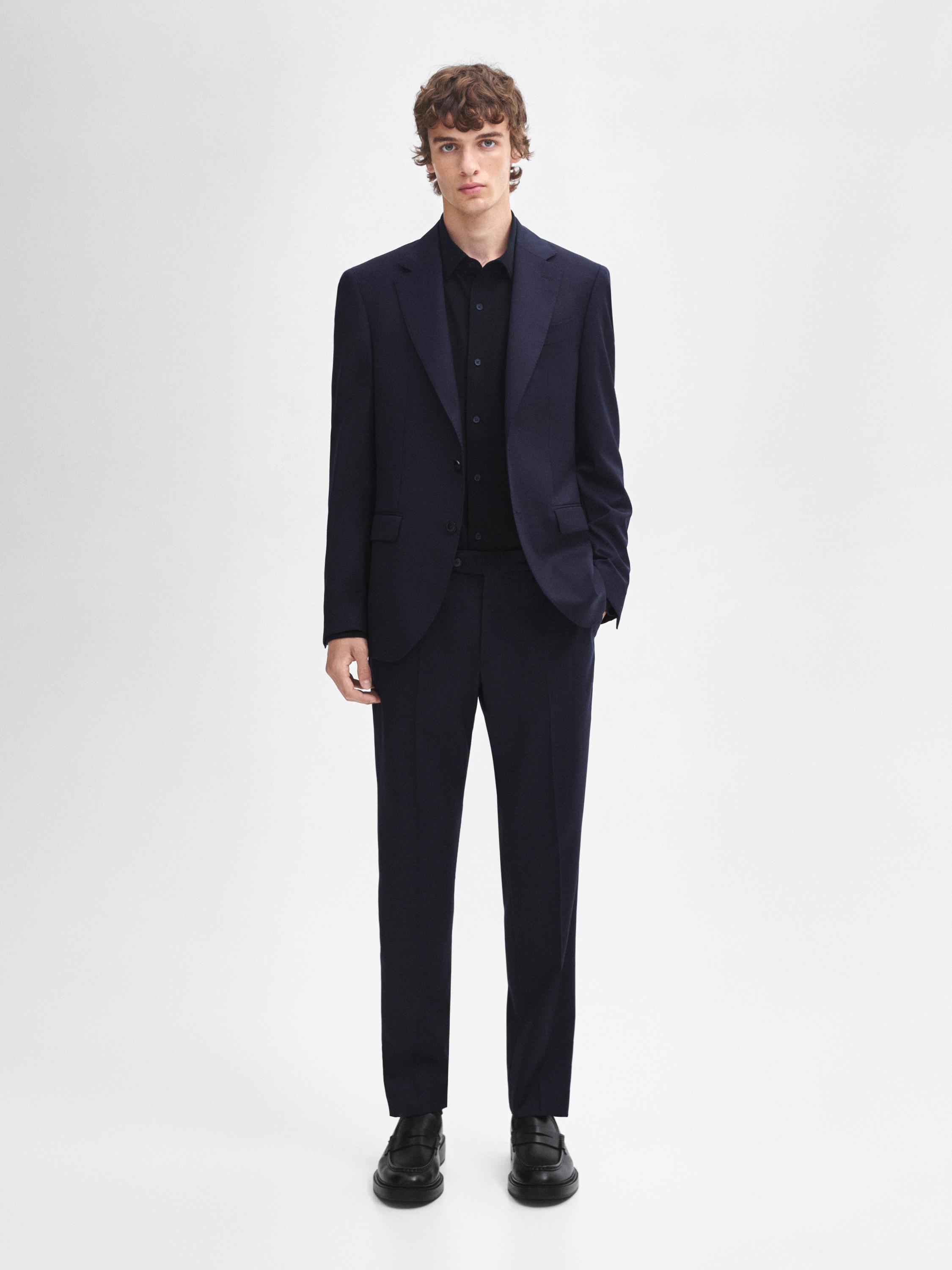 100% wool micro-herringbone suit trousers