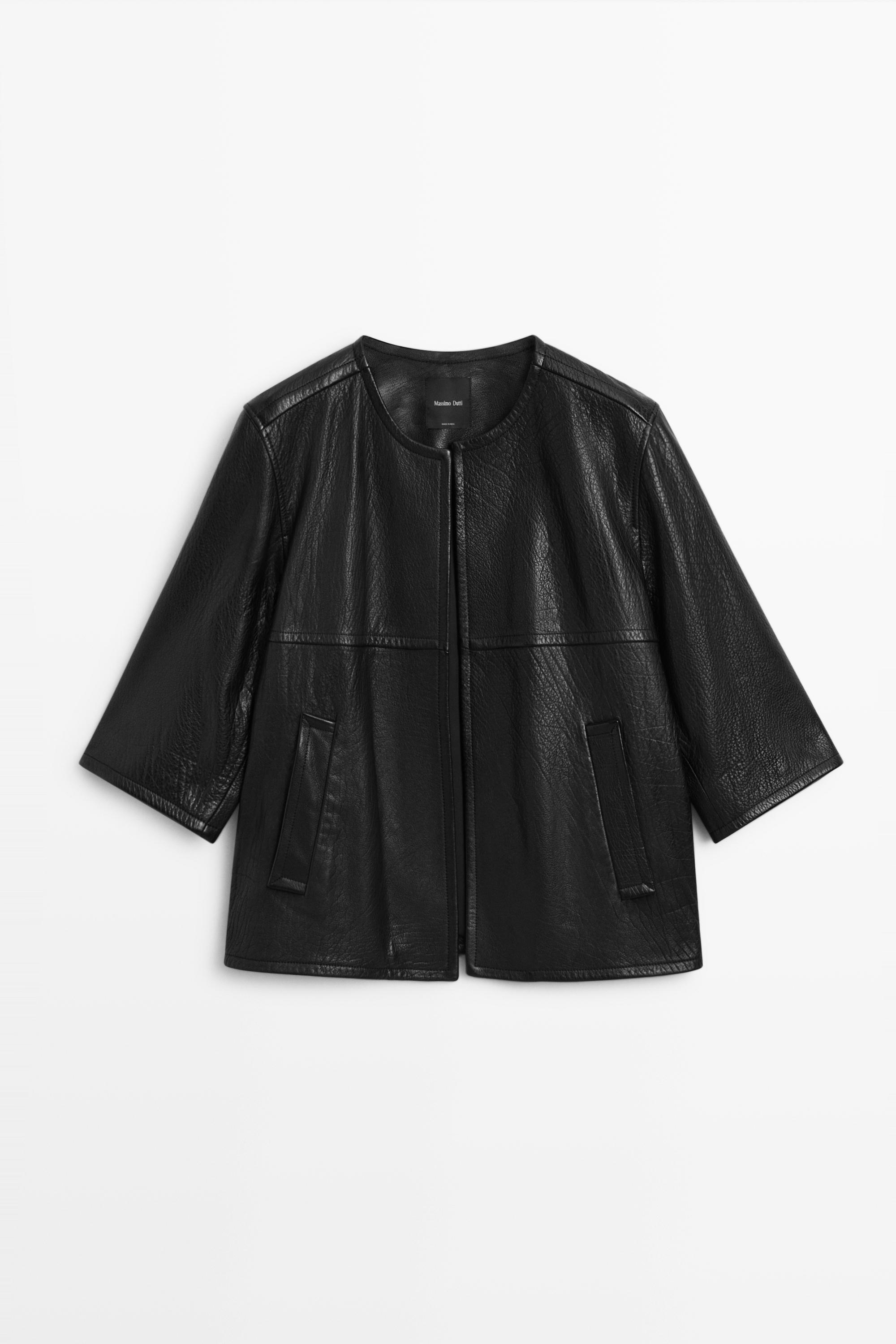 Cropped nappa leather jacket — BLACK