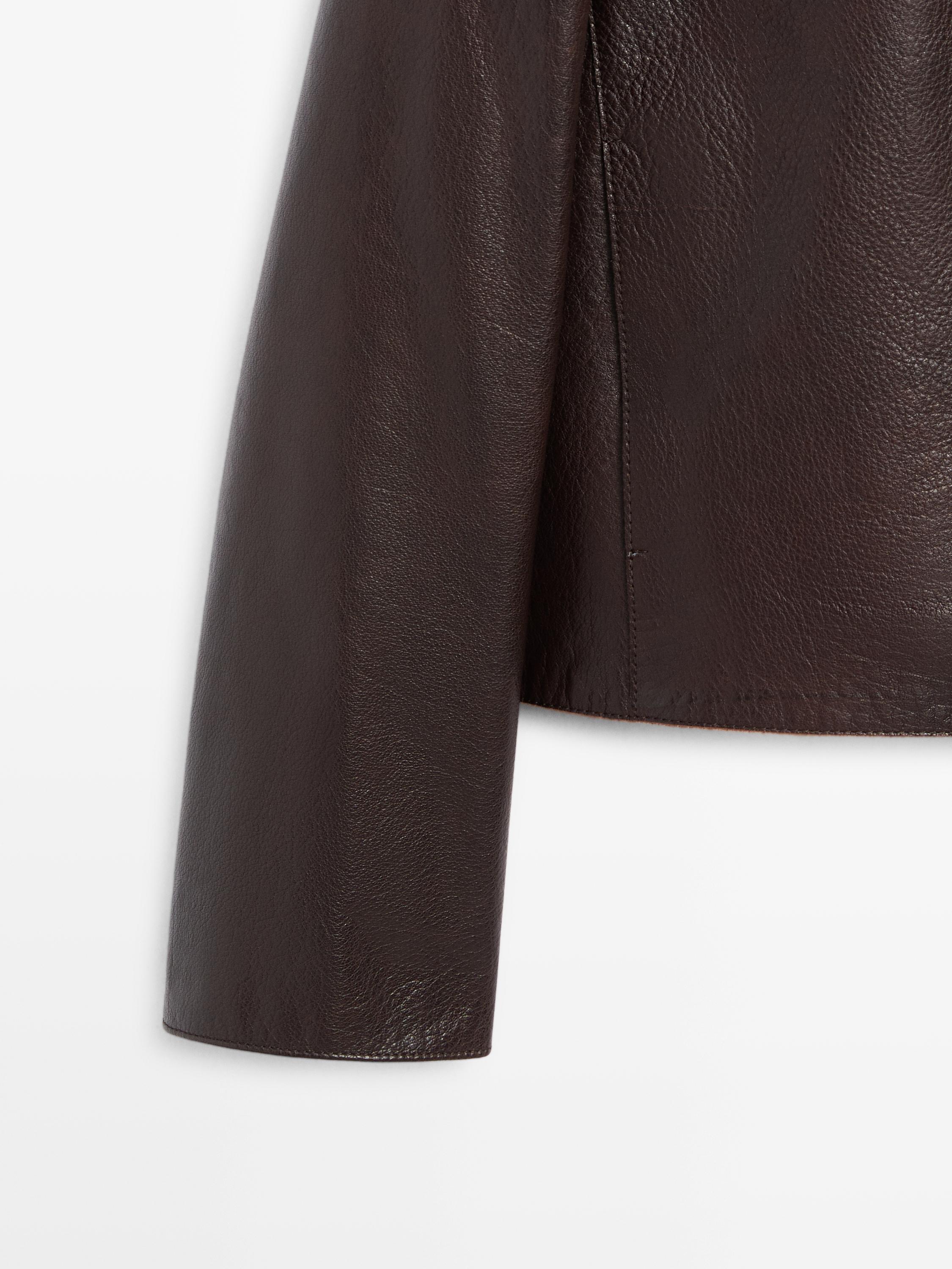 Cropped nappa leather jacket · Brown · Bomberâ Jacket | Massimo Dutti