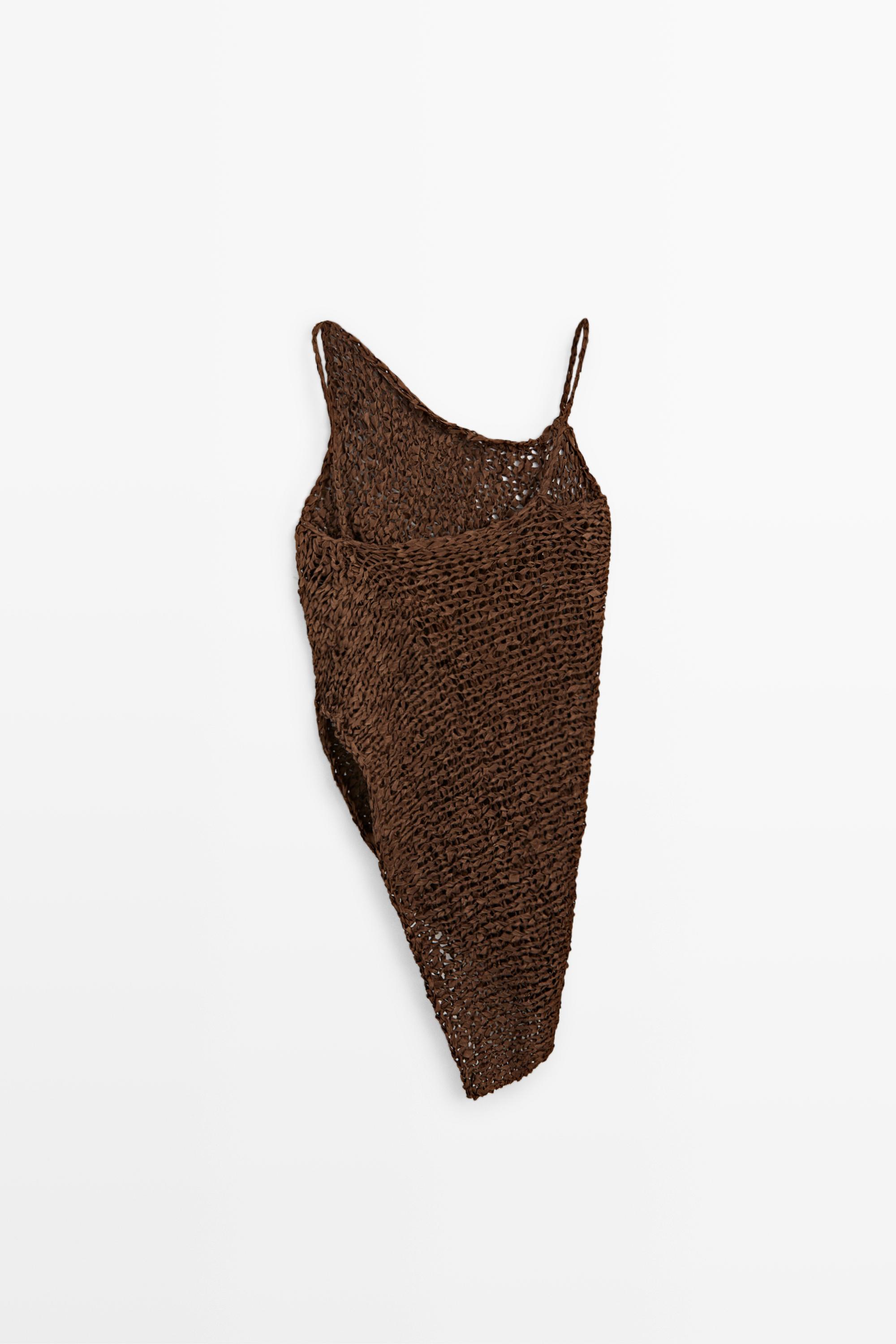 Open-knit asymmetric top - STUDIO — BROWN