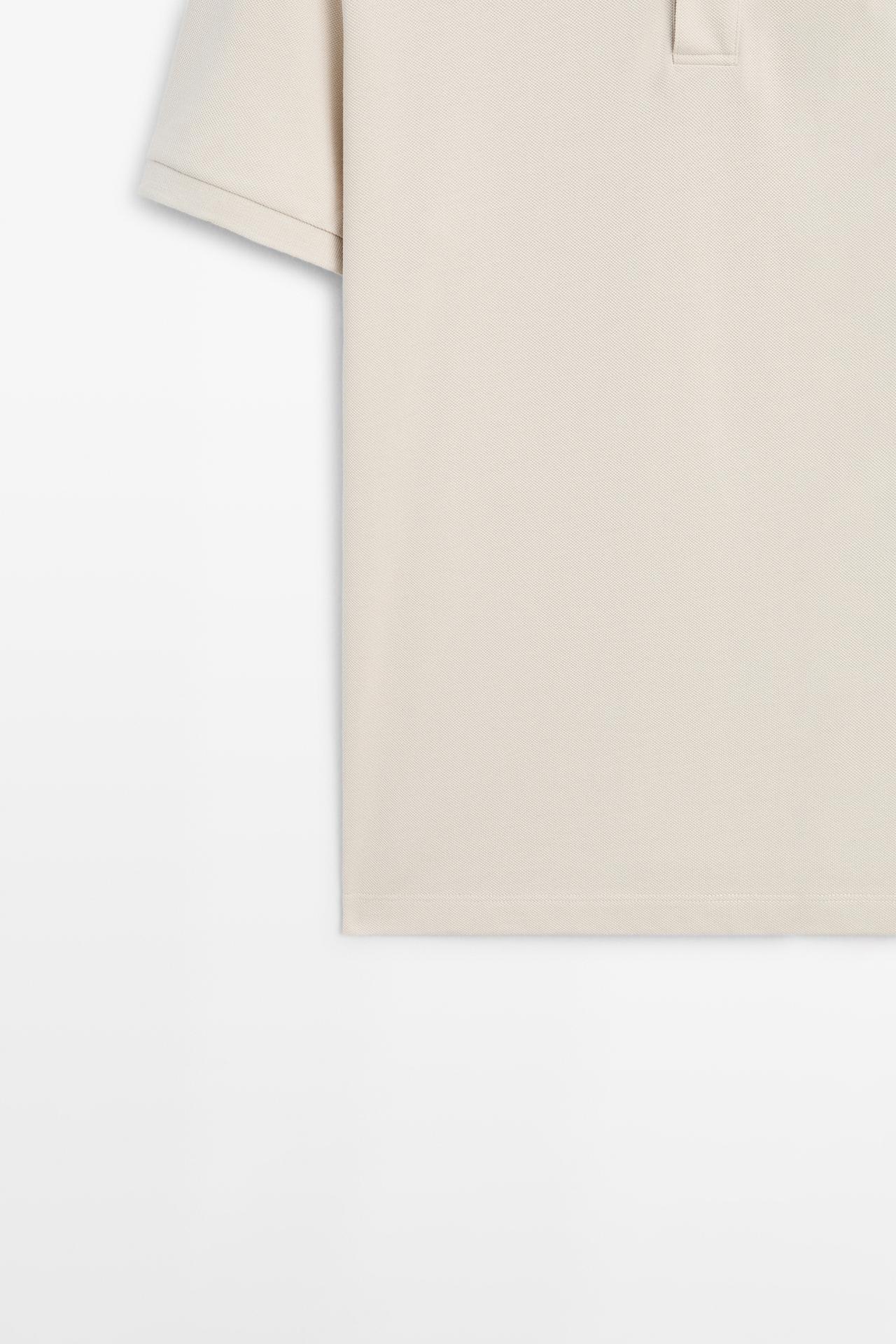 Micro-textured cotton piqué polo shirt — STONE
