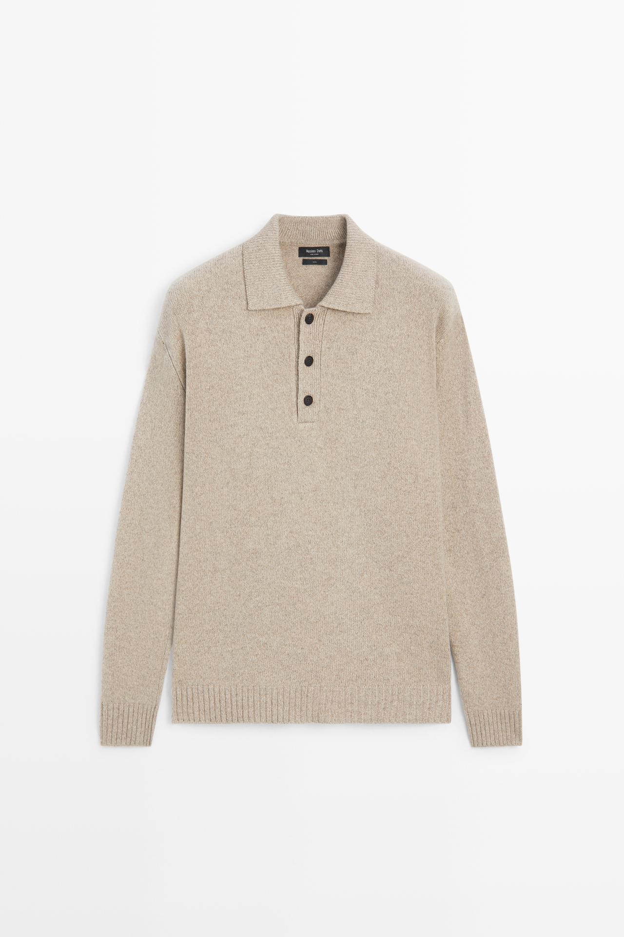 100% wool knit polo sweater — Light Beige