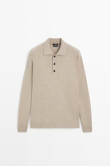 100% wool knit polo sweater — Light Beige 2