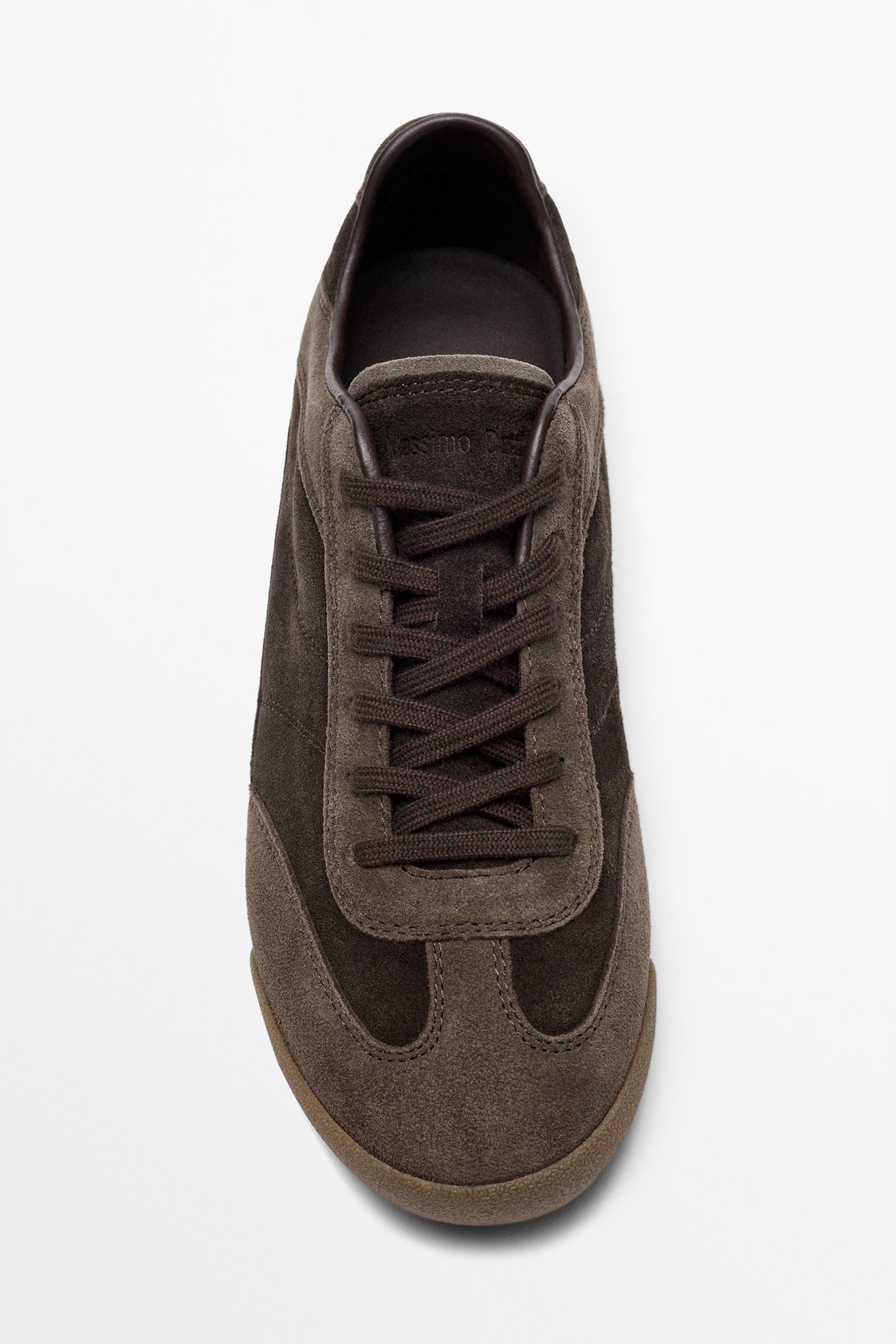 Contrast leather trainers — BROWN