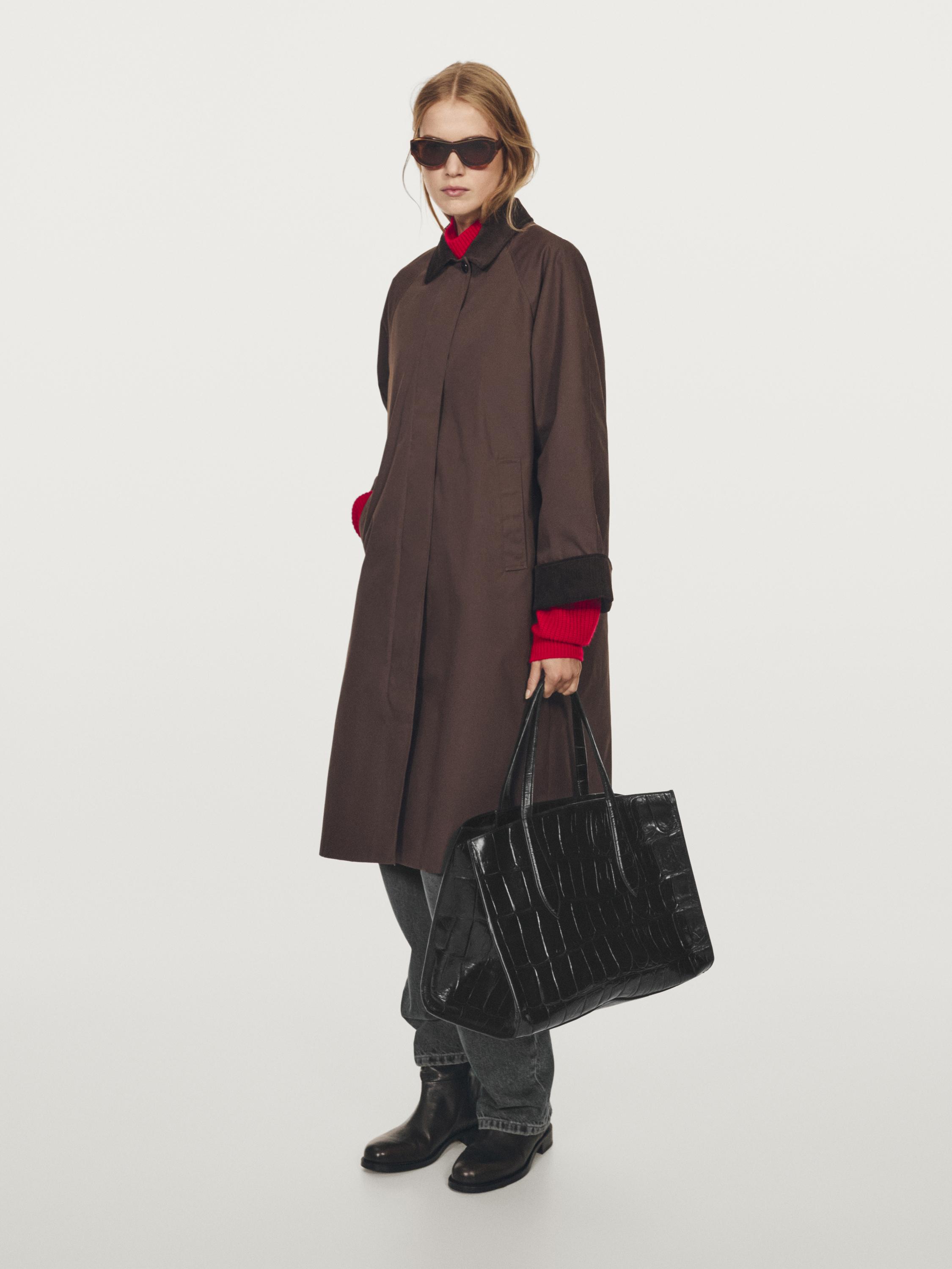 Long waxed parka with corduroy detail
