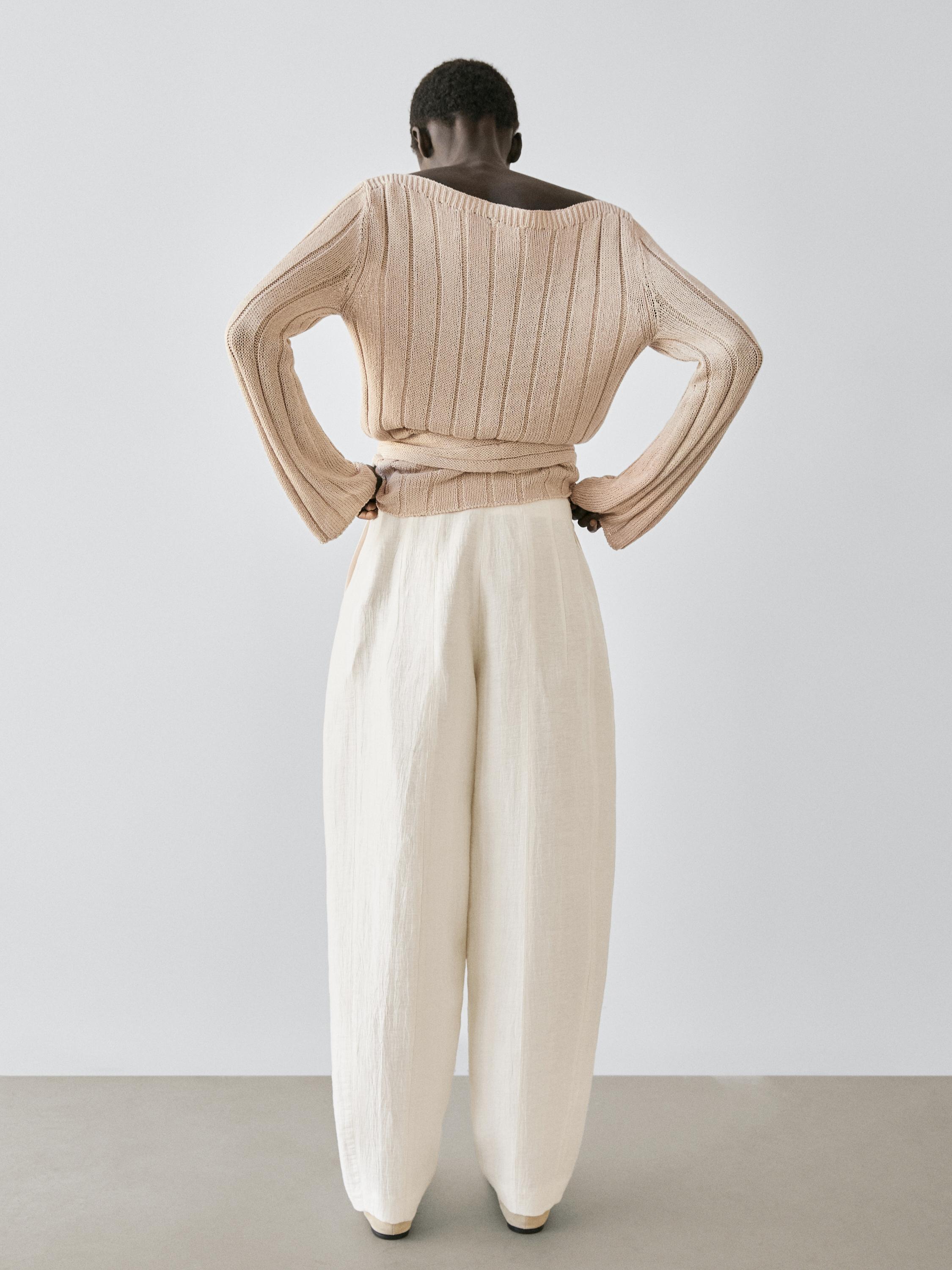 Linen blend sarouel trousers — BEIGE
