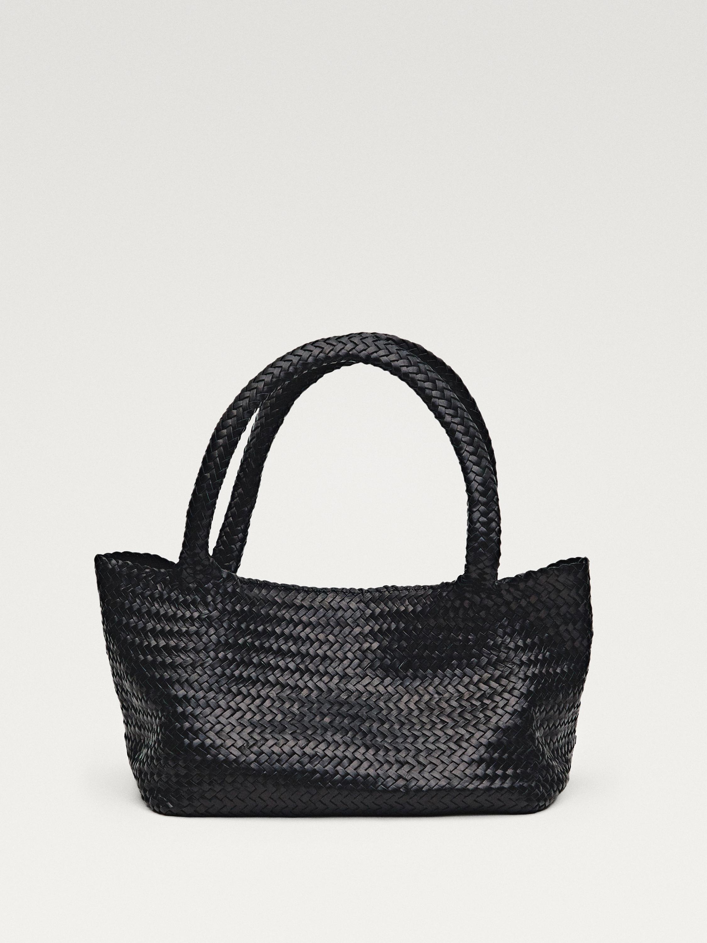 Sac mi-tote tressé en cuir nappa