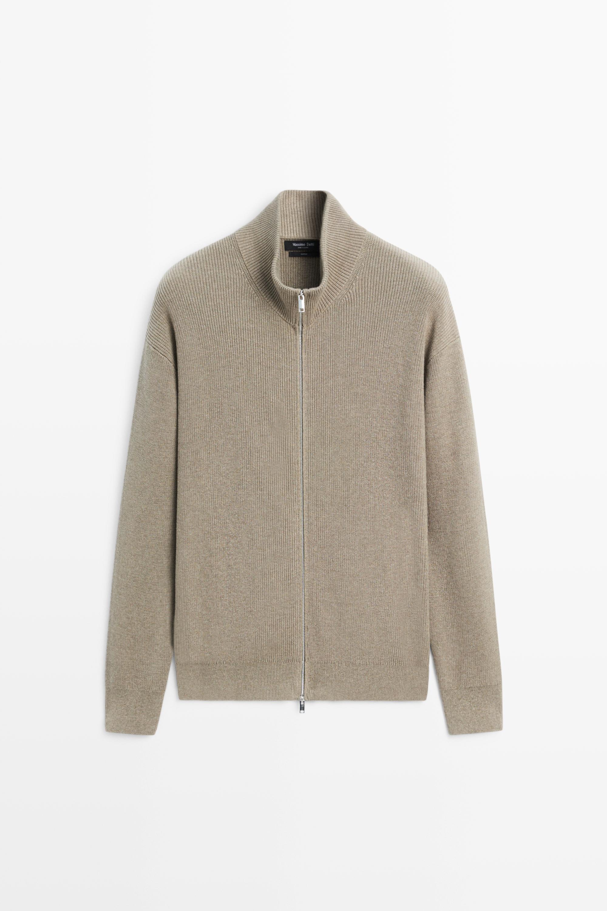 100% cotton ribbed knit cardigan — MARINE GREEN