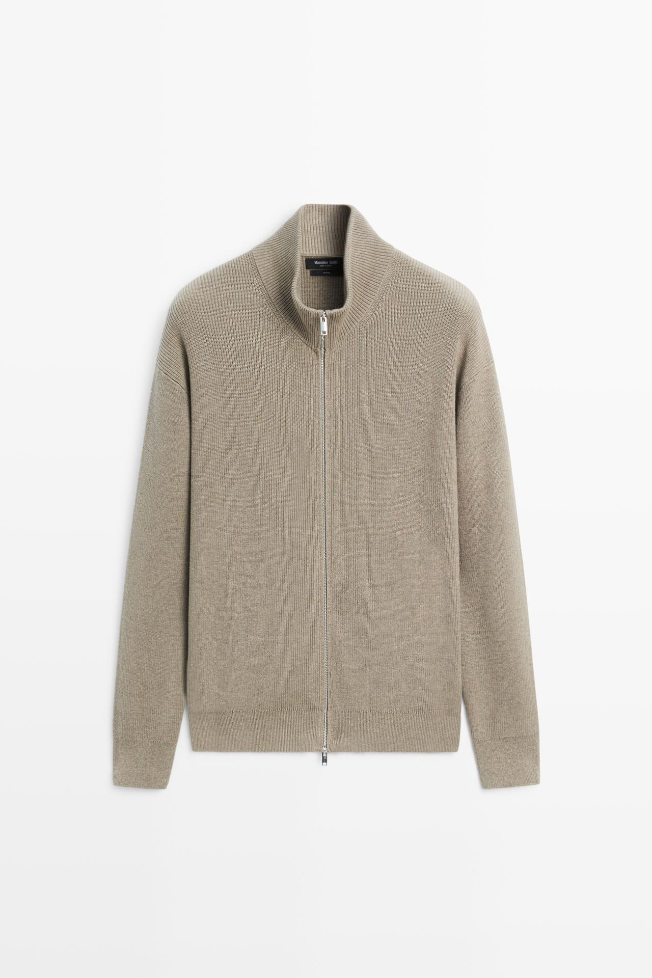 100% cotton ribbed knit cardigan — MARINE GREEN