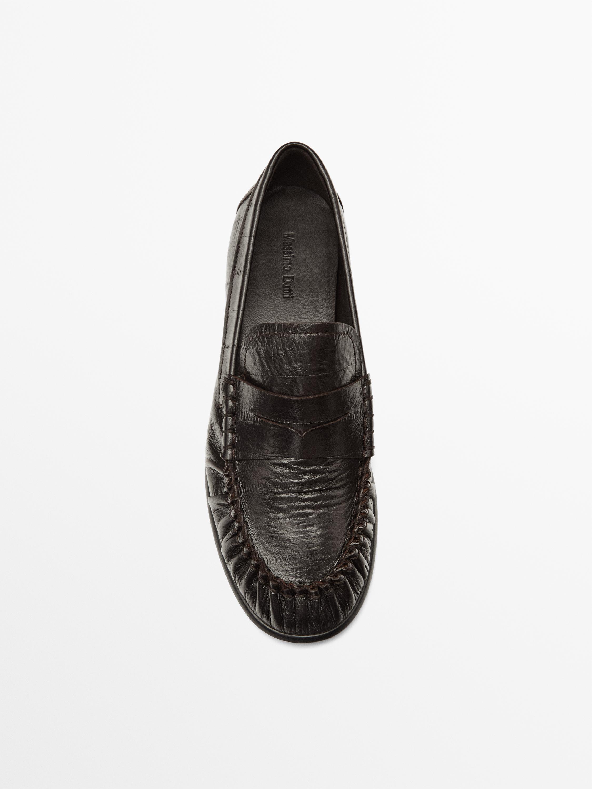 Embossed leather loafers — BROWN