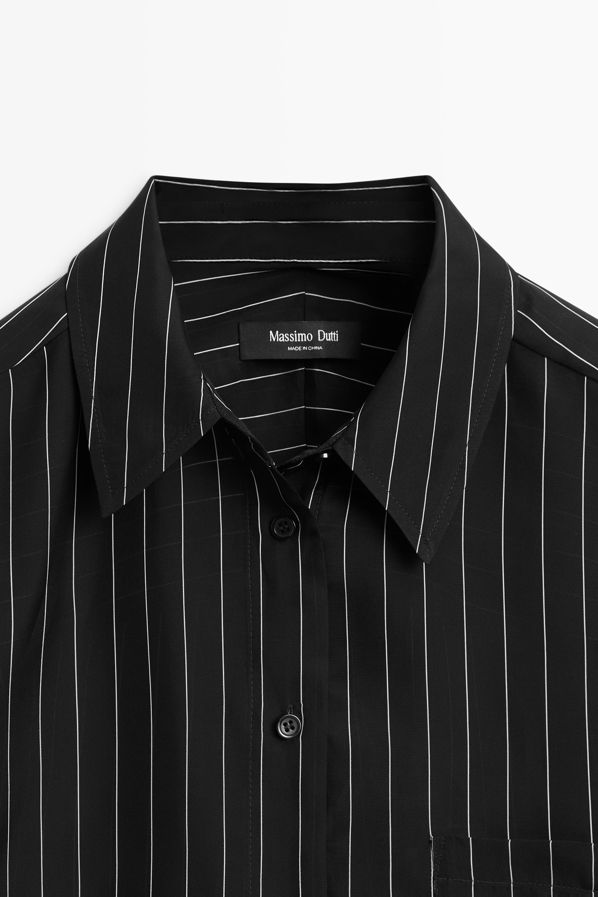 Striped flowing shirt with pocket detail — BLACK
