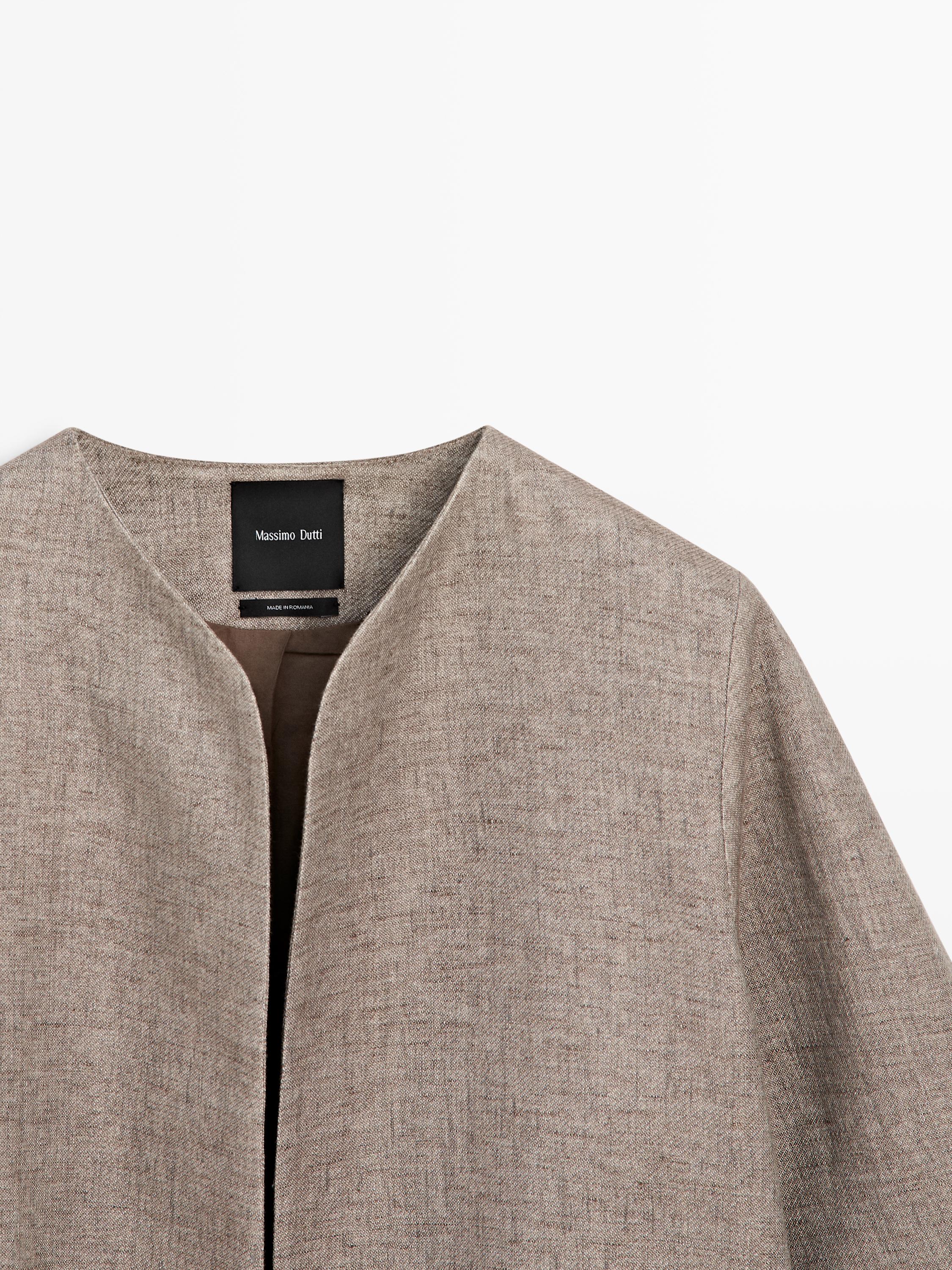 Short linen blend jacket — MOLE BROWN