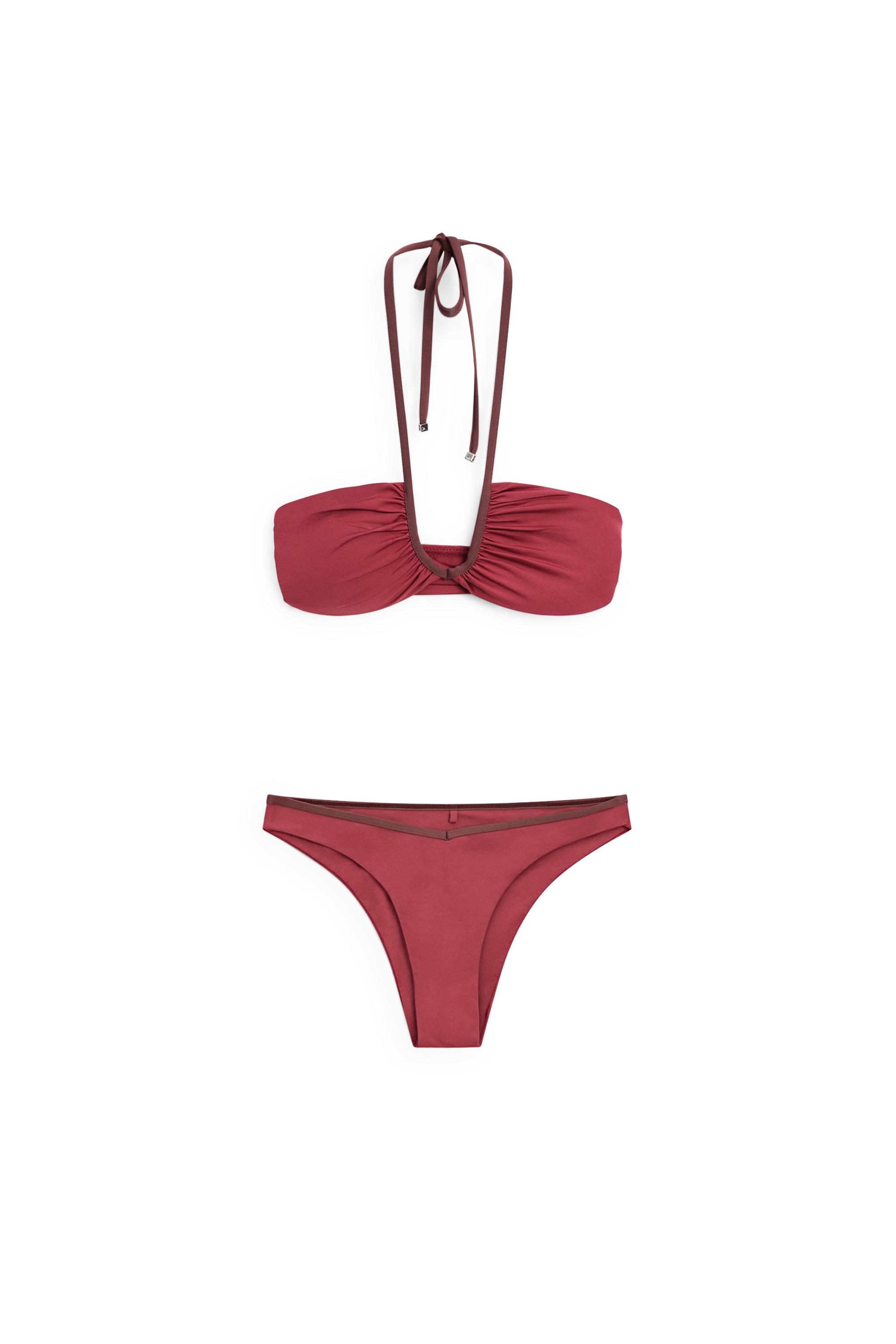 Bikini top with contrast gathered detail — PINK