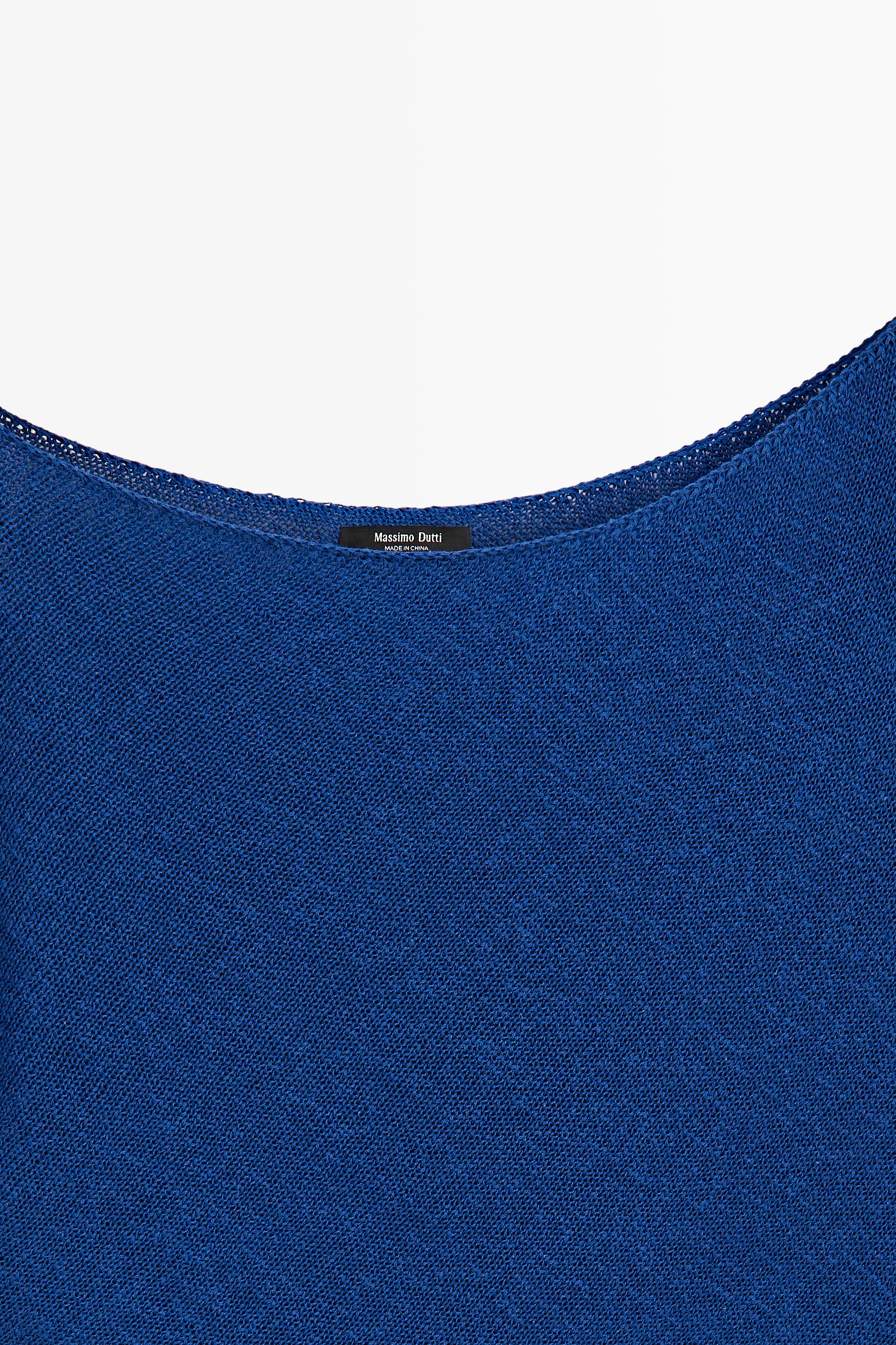 Asymmetric short sleeve linen T-shirt — DEEP BLUE
