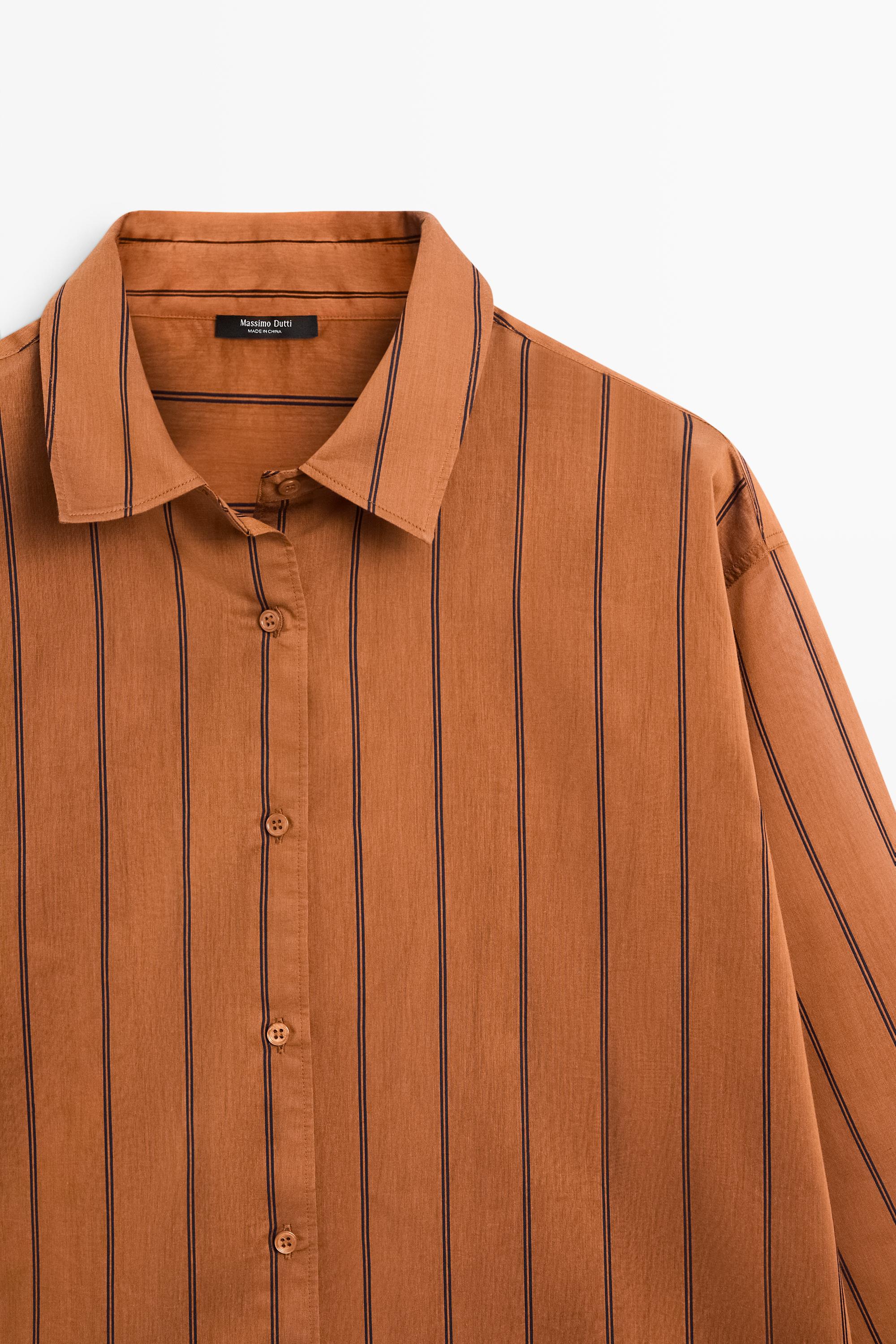 Striped fluid cotton and silk blend shirt — ORANGE