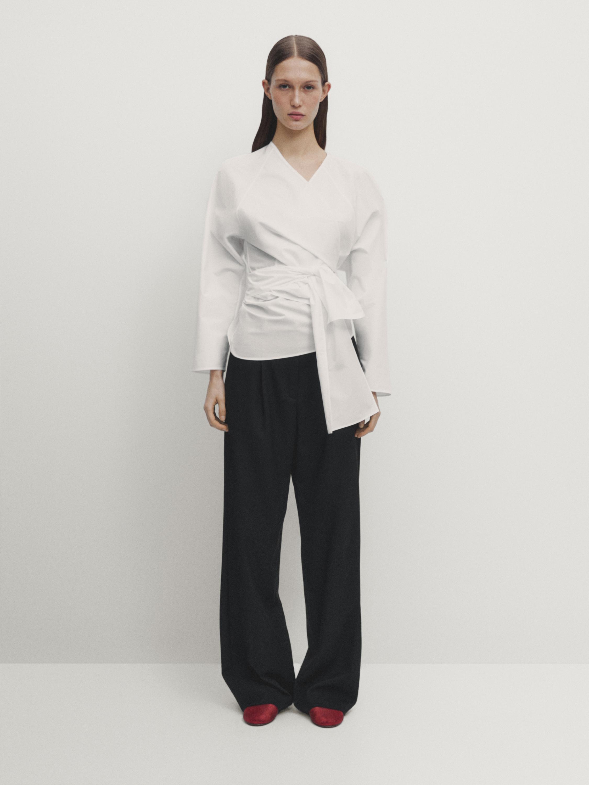 Chemise en popeline avec nœud croisé