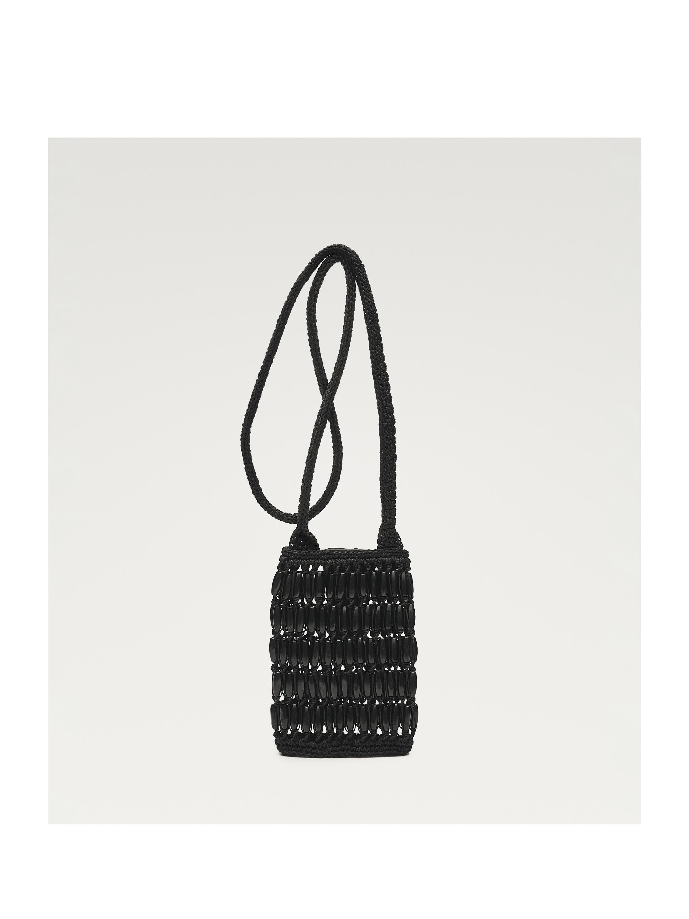 Crossbody bag with wooden details — BLACK
