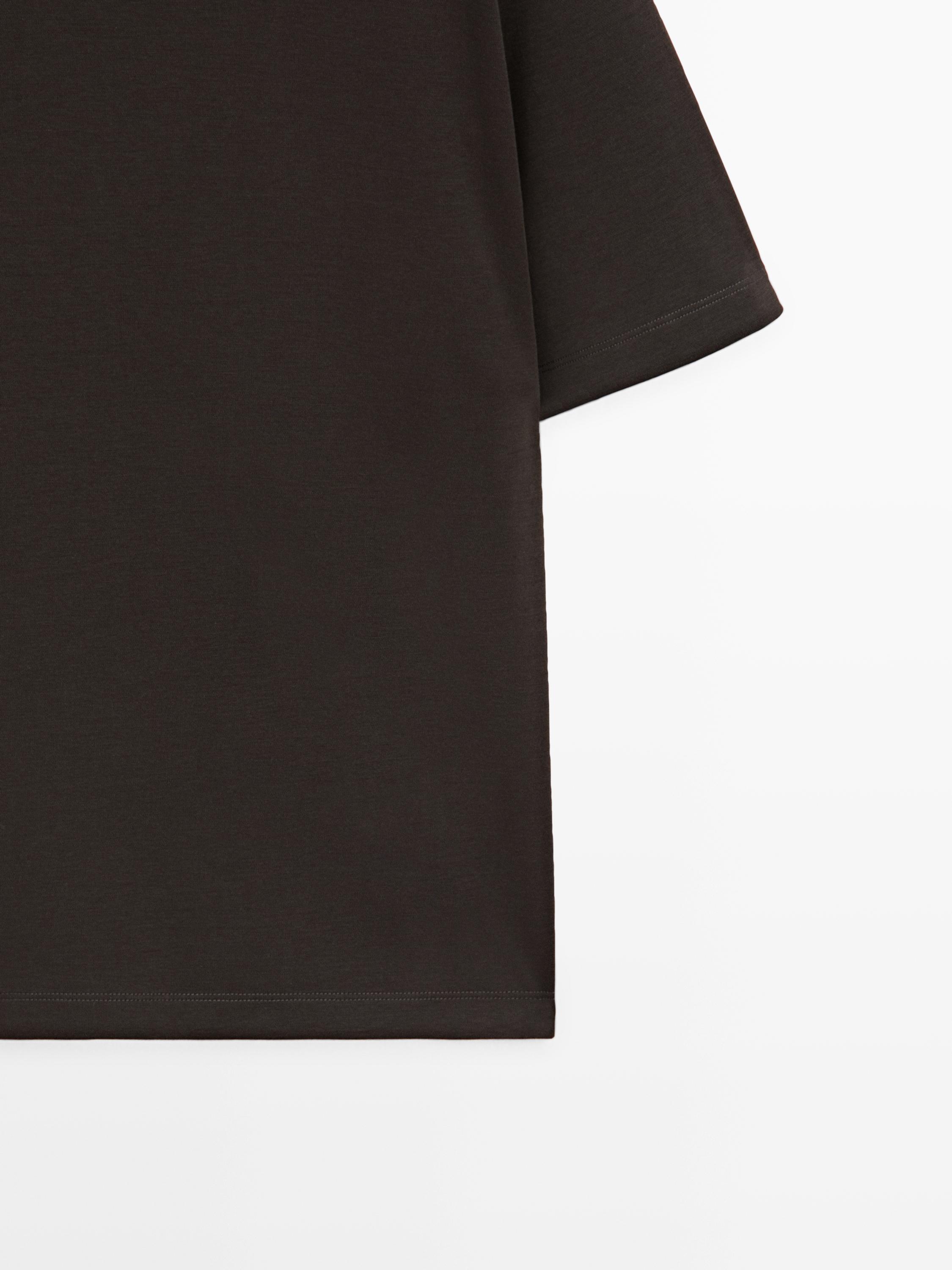 Boxy fit short sleeve cotton blend T-shirt — BROWN