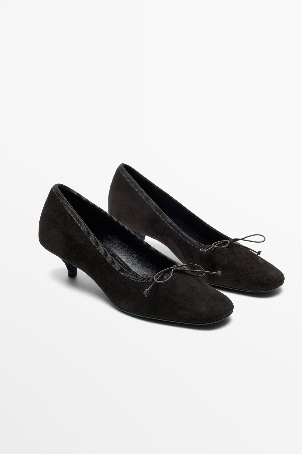 Leather heeled ballet flat — BROWN