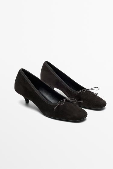 Leather heeled ballet flat — BROWN 3