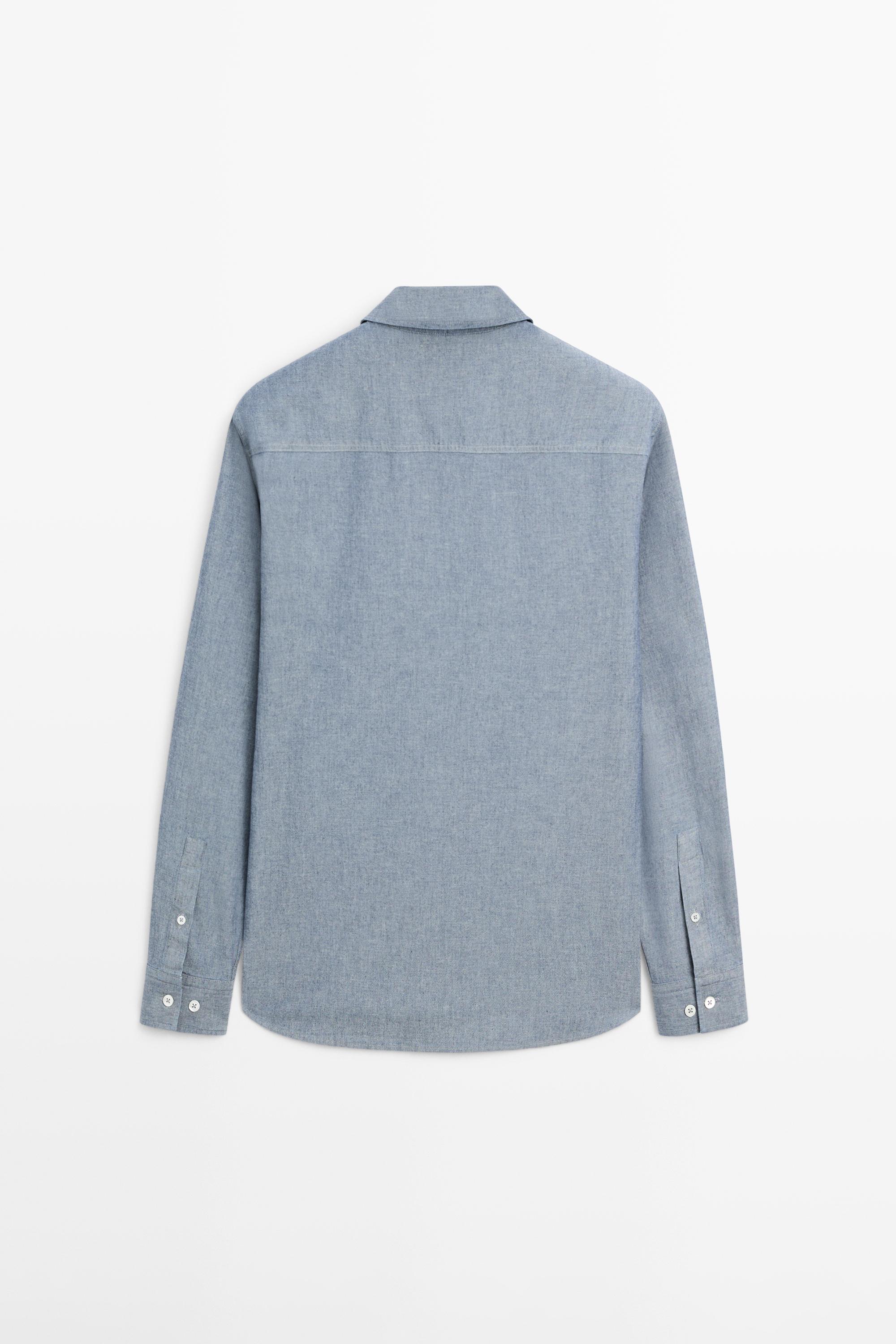 Regular fit chambray shirt with pocket details — SKY BLUE