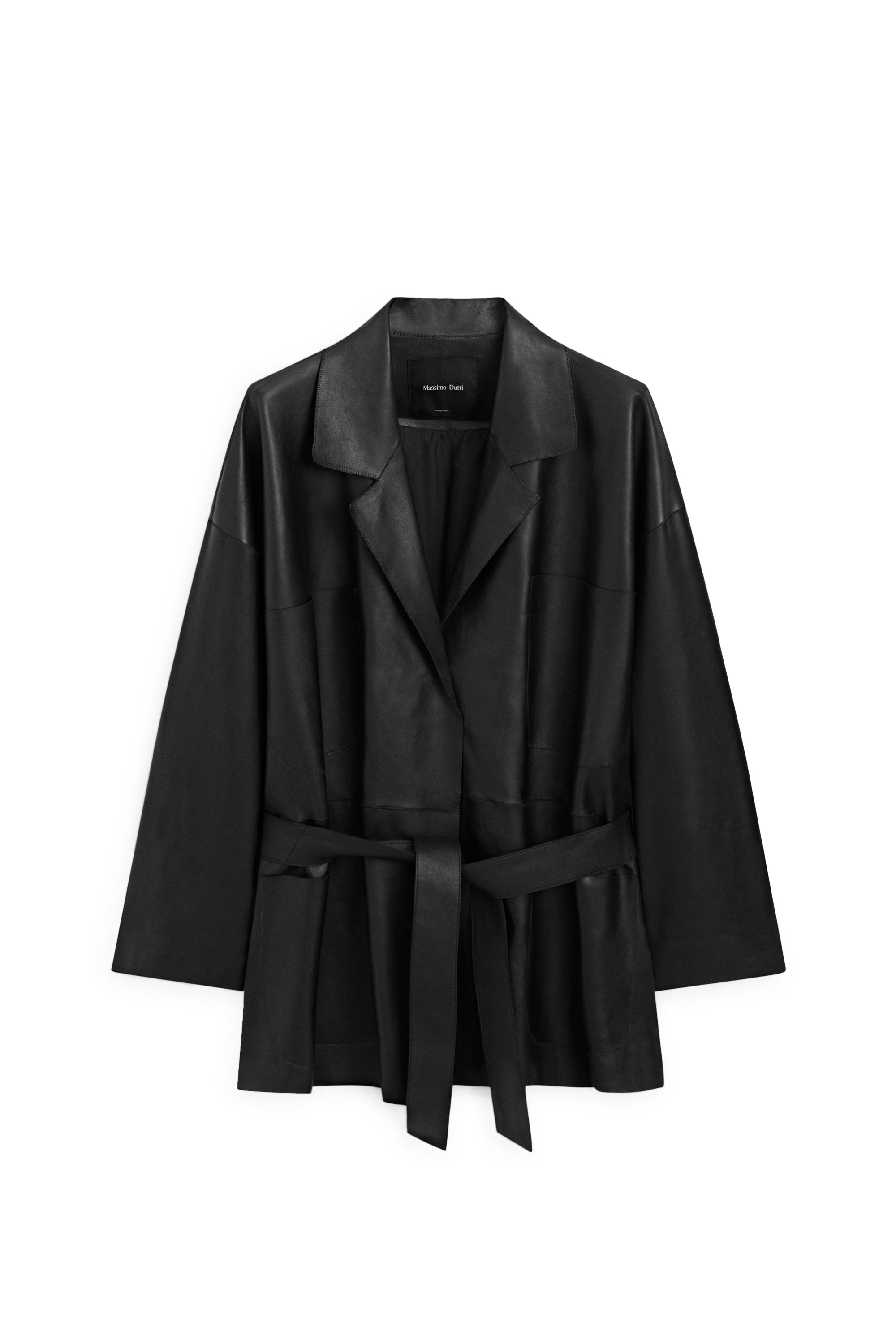 Long nappa leather jacket with tie - LIMITED EDITION — BLACK