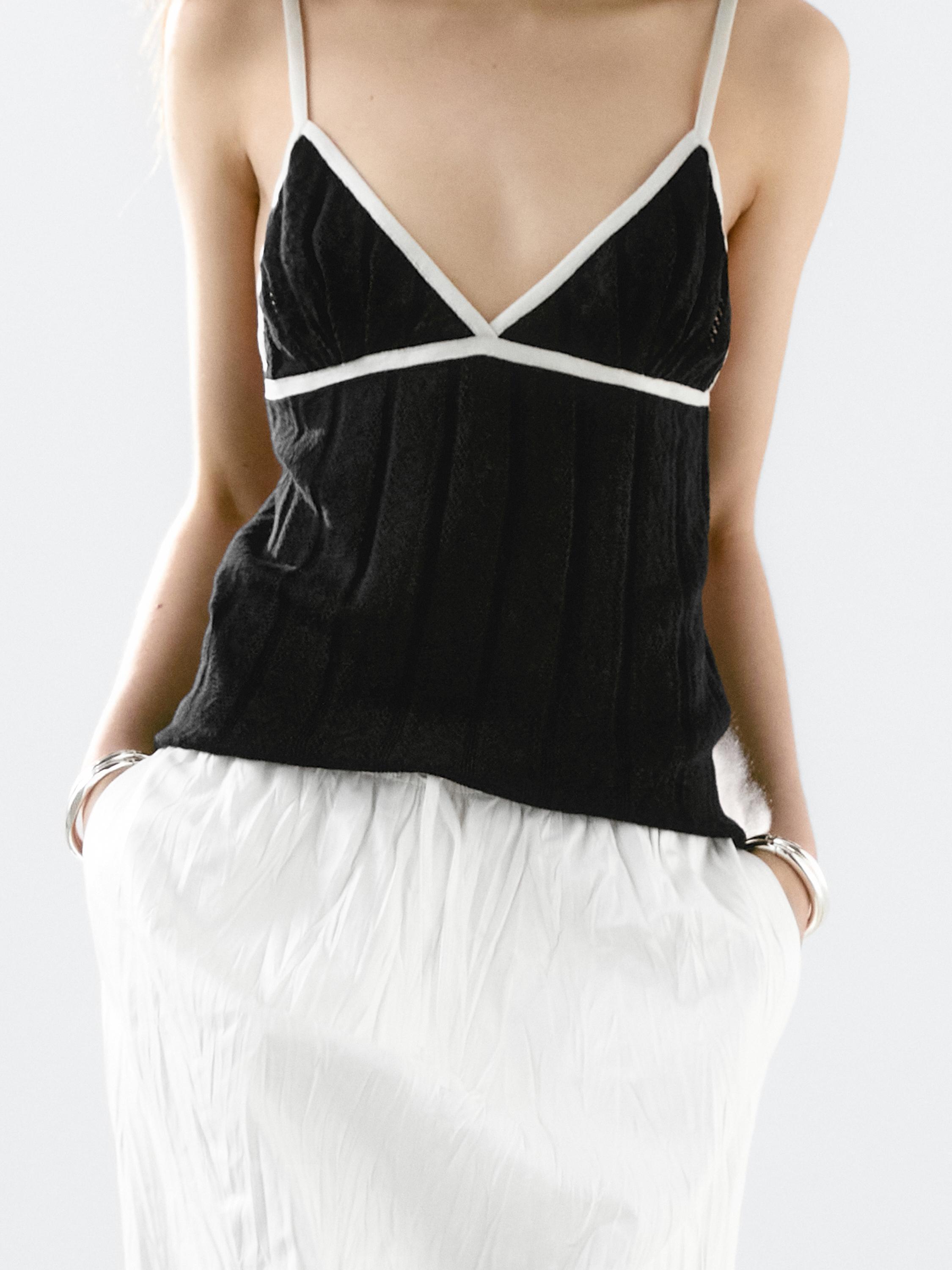 Pointelle knit triangle top