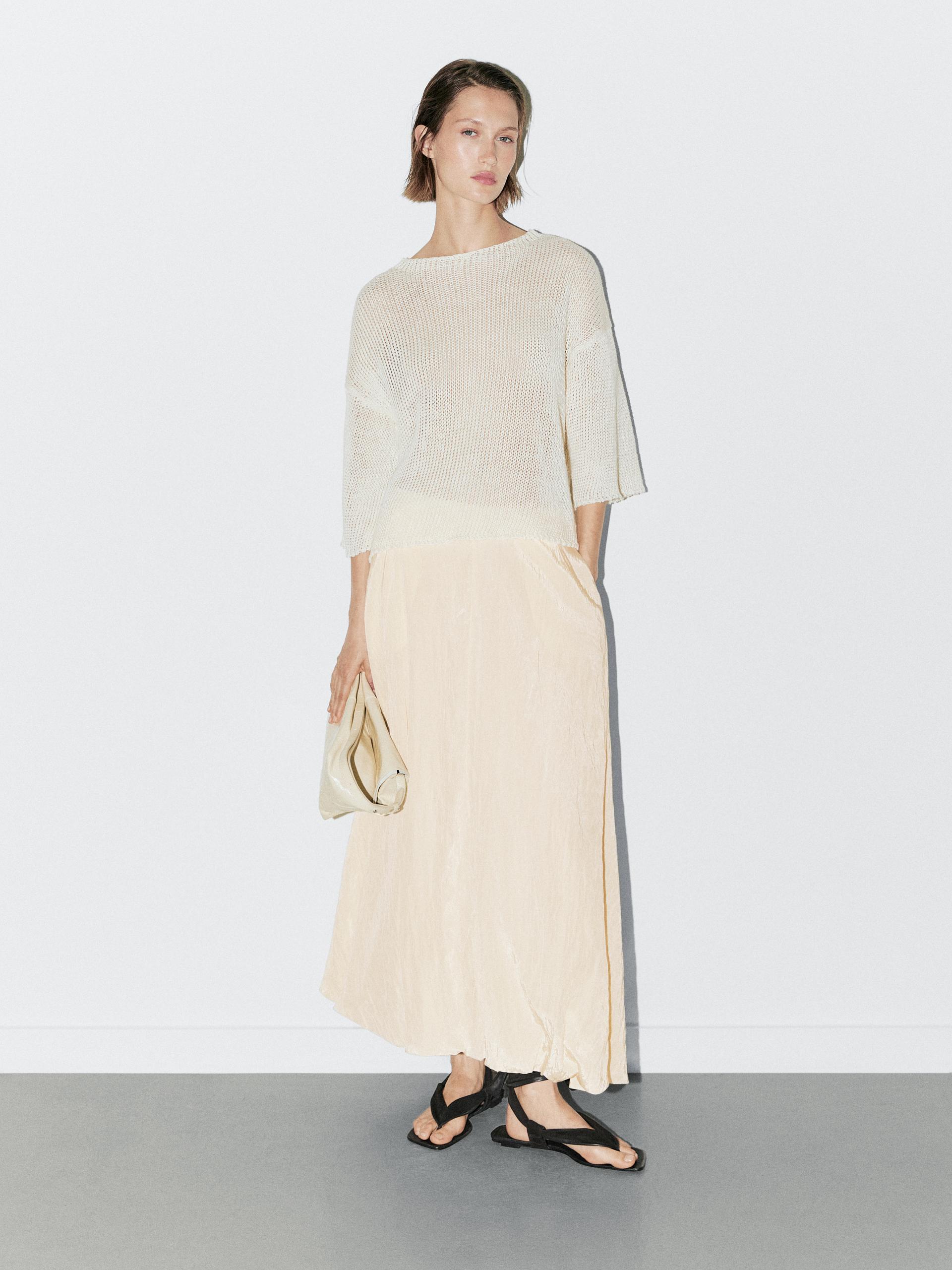Pull Oversize Manches Courtes - Studio - Cru - M - Massimo Dutti - Femme