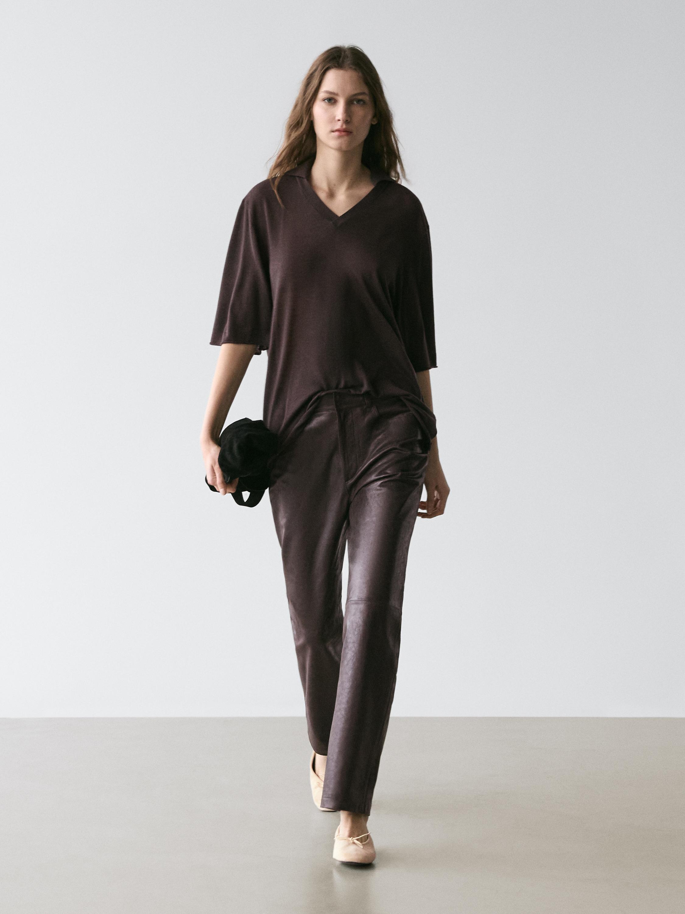 Oversize silk and wool blend knit sweater — BROWN