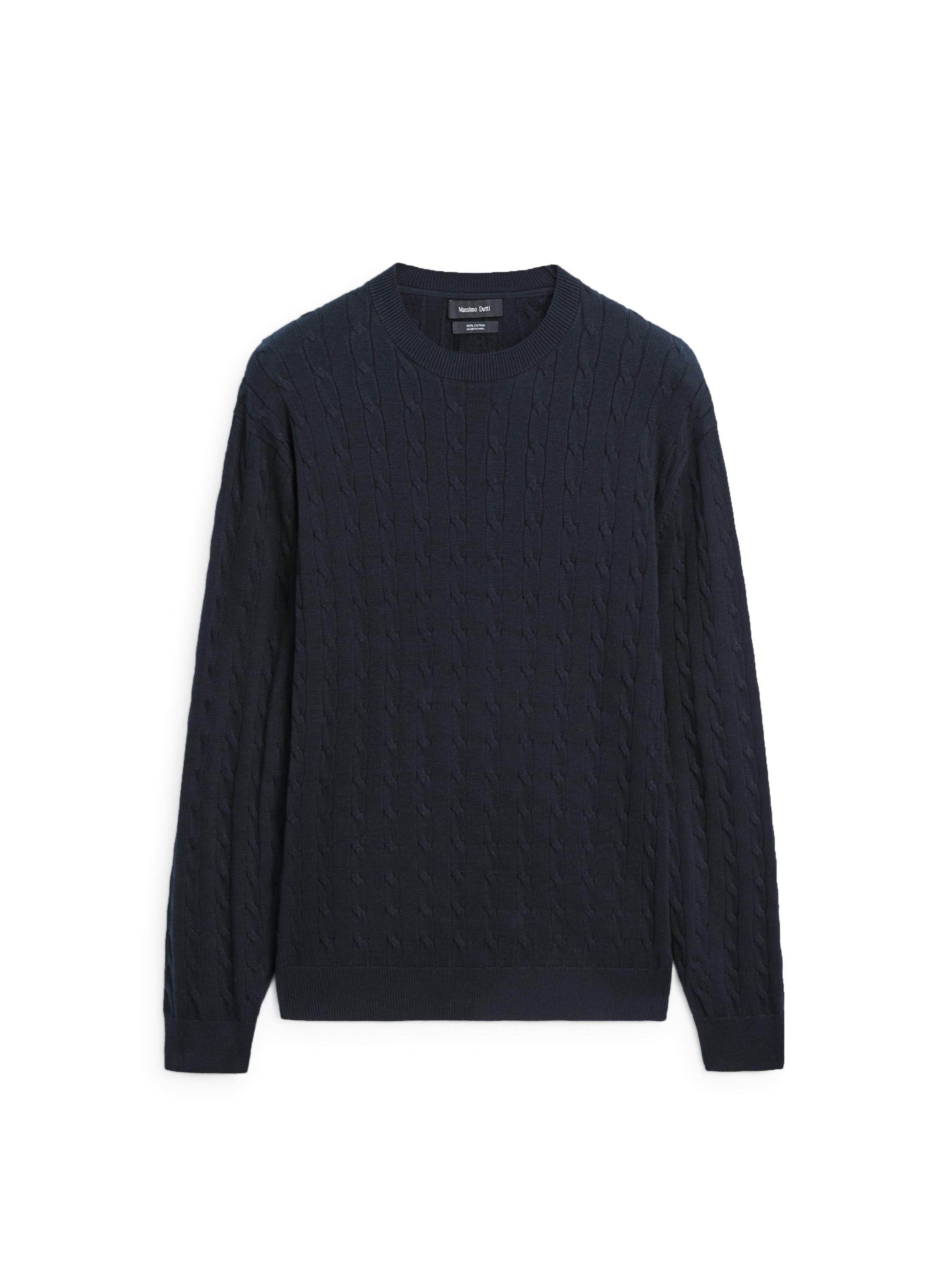 100% cotton cable-knit sweater — NAVY BLUE