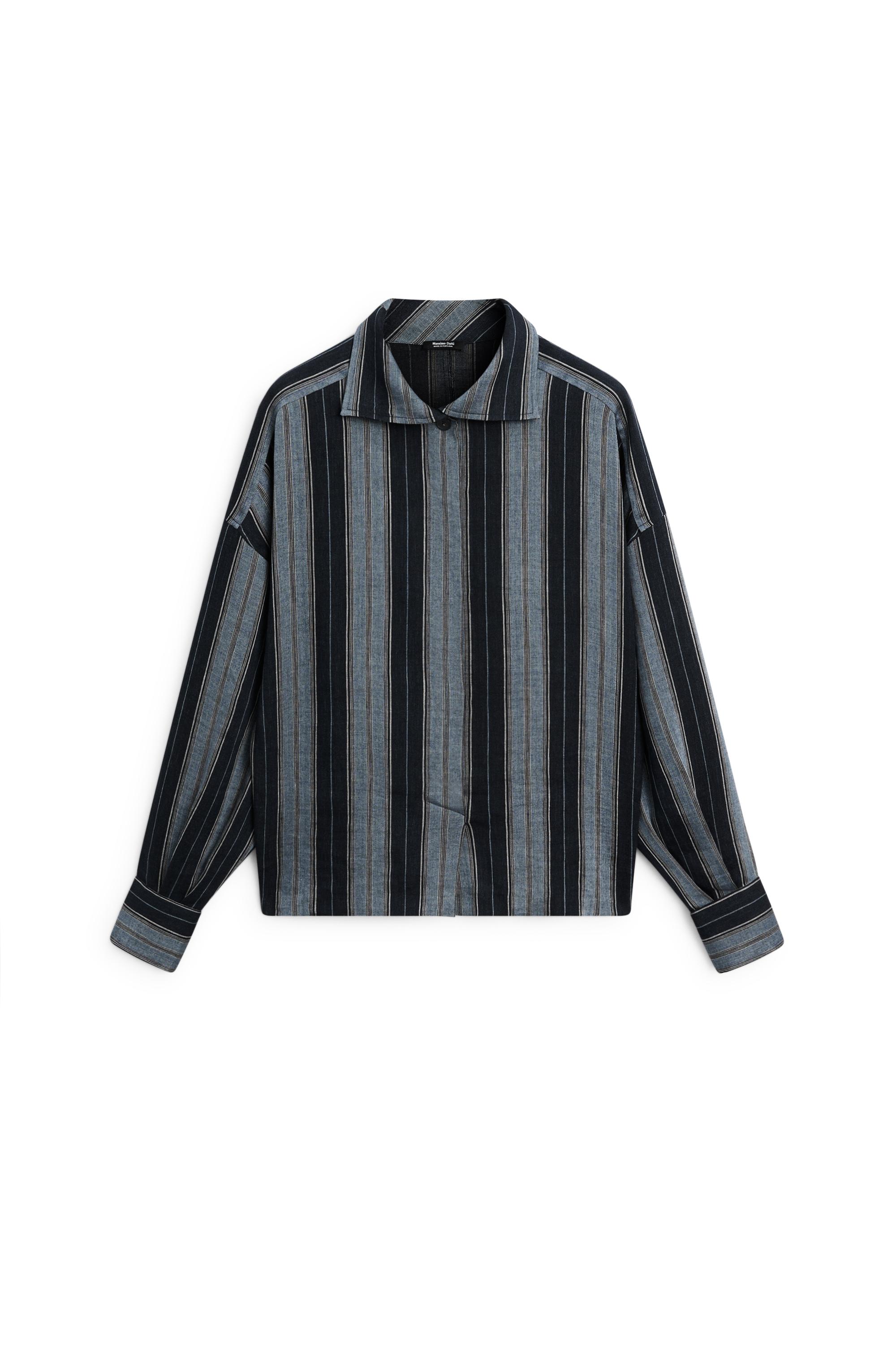Striped flowing cotton linen shirt — BLUE