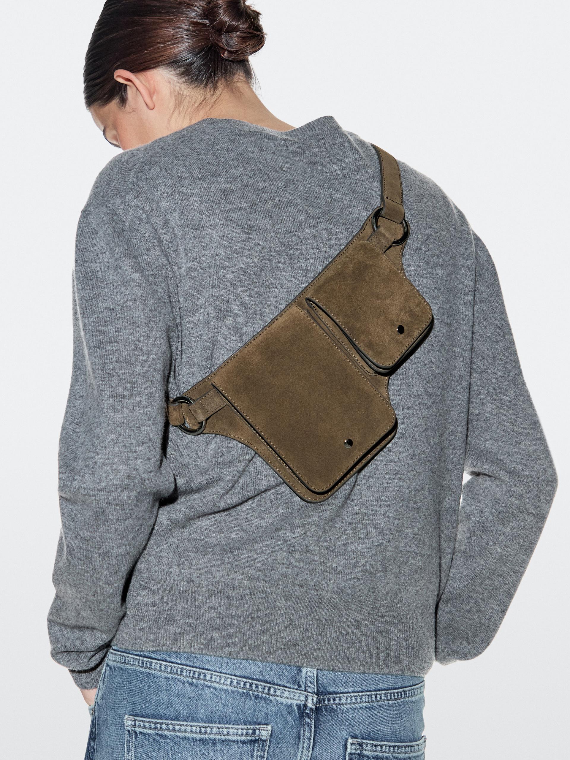 Sac Banane Double Compartiment En Croûte De Cuir - Kaki - 01 - Massimo Dutti - Femme