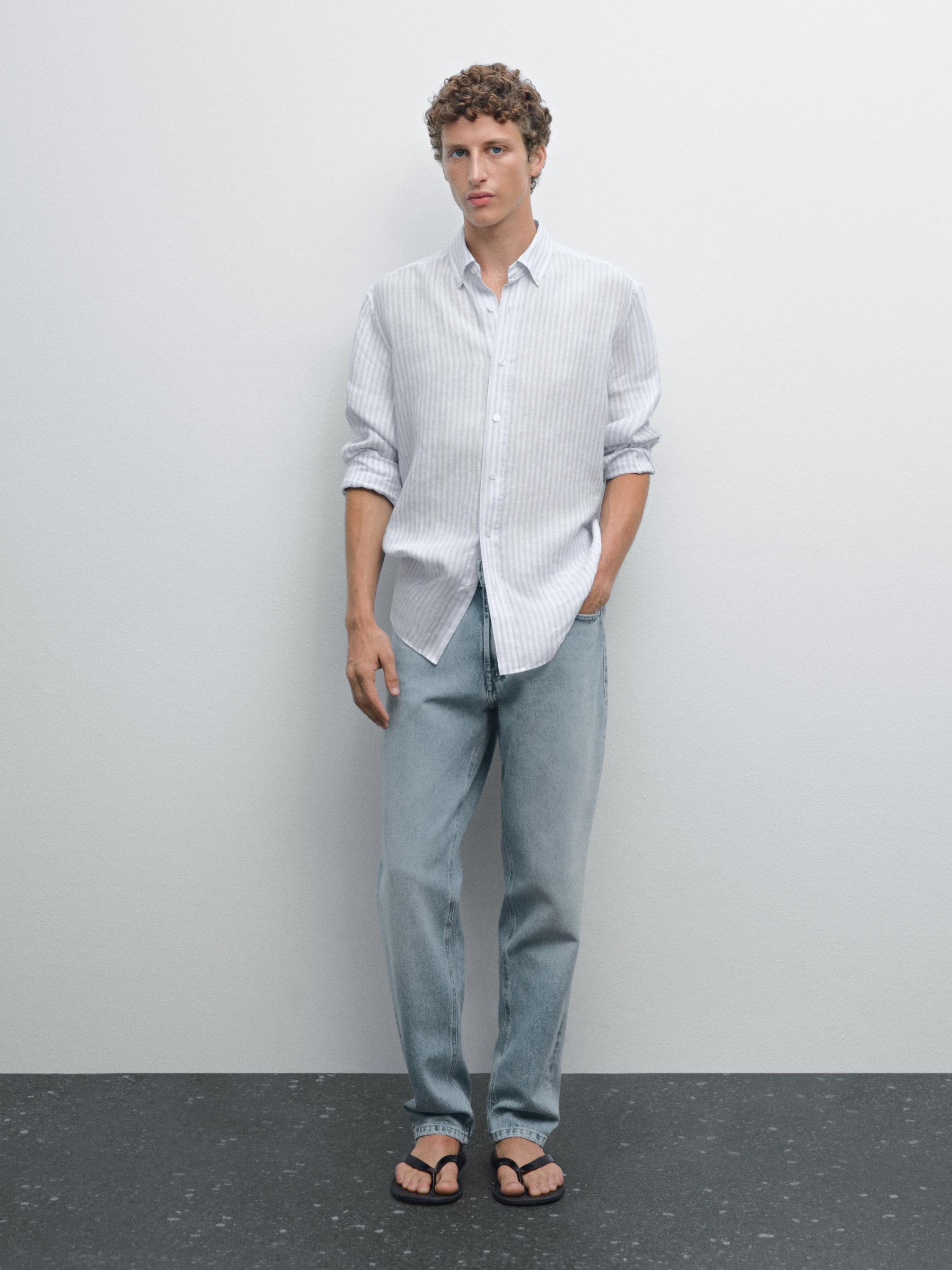 Camisa slim fit lino 100% · Blanco · Camisería Massimo Dutti