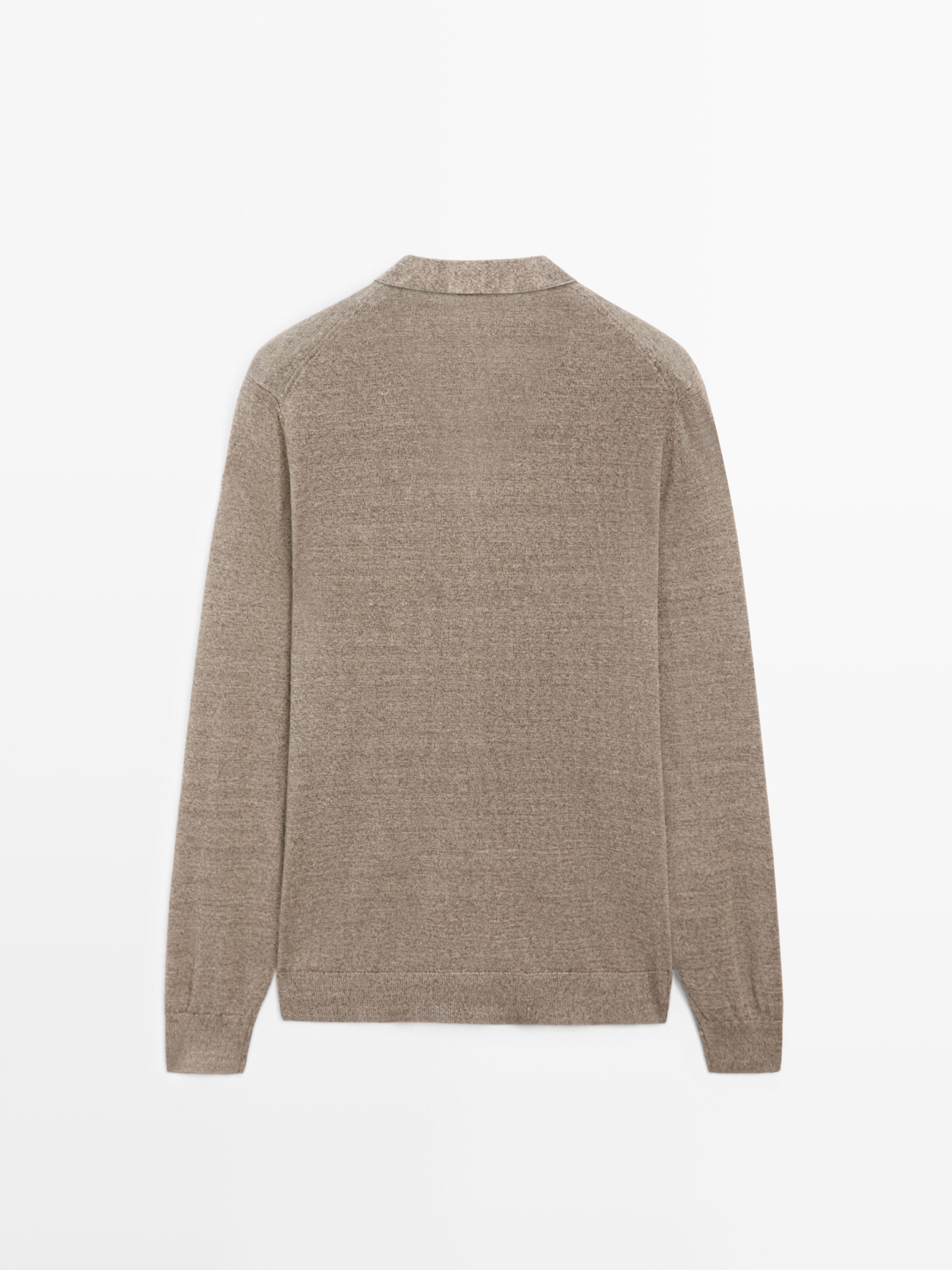 Linen knit cardigan with buttons — SAND BROWN