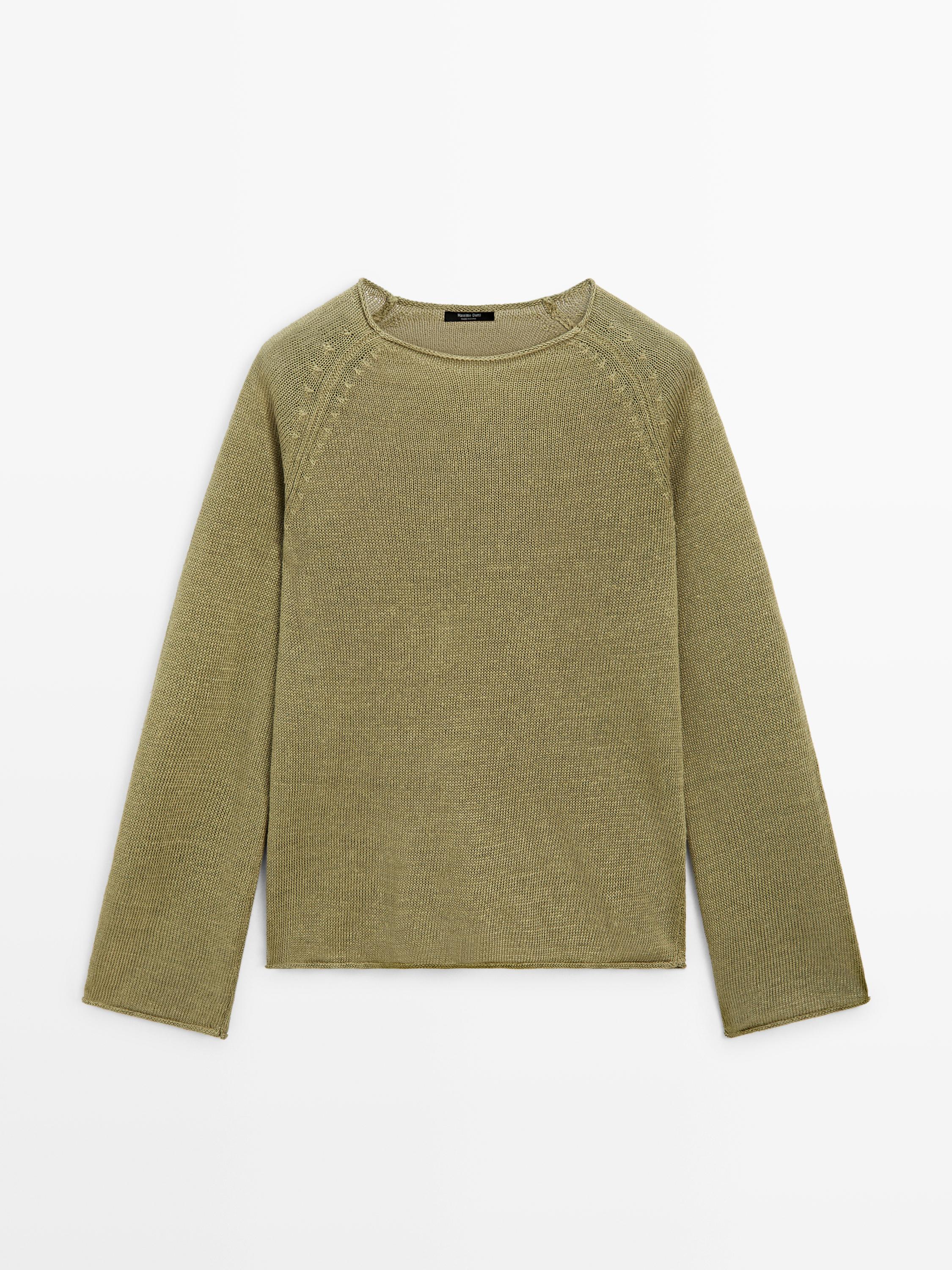 Linen knit crew neck sweater