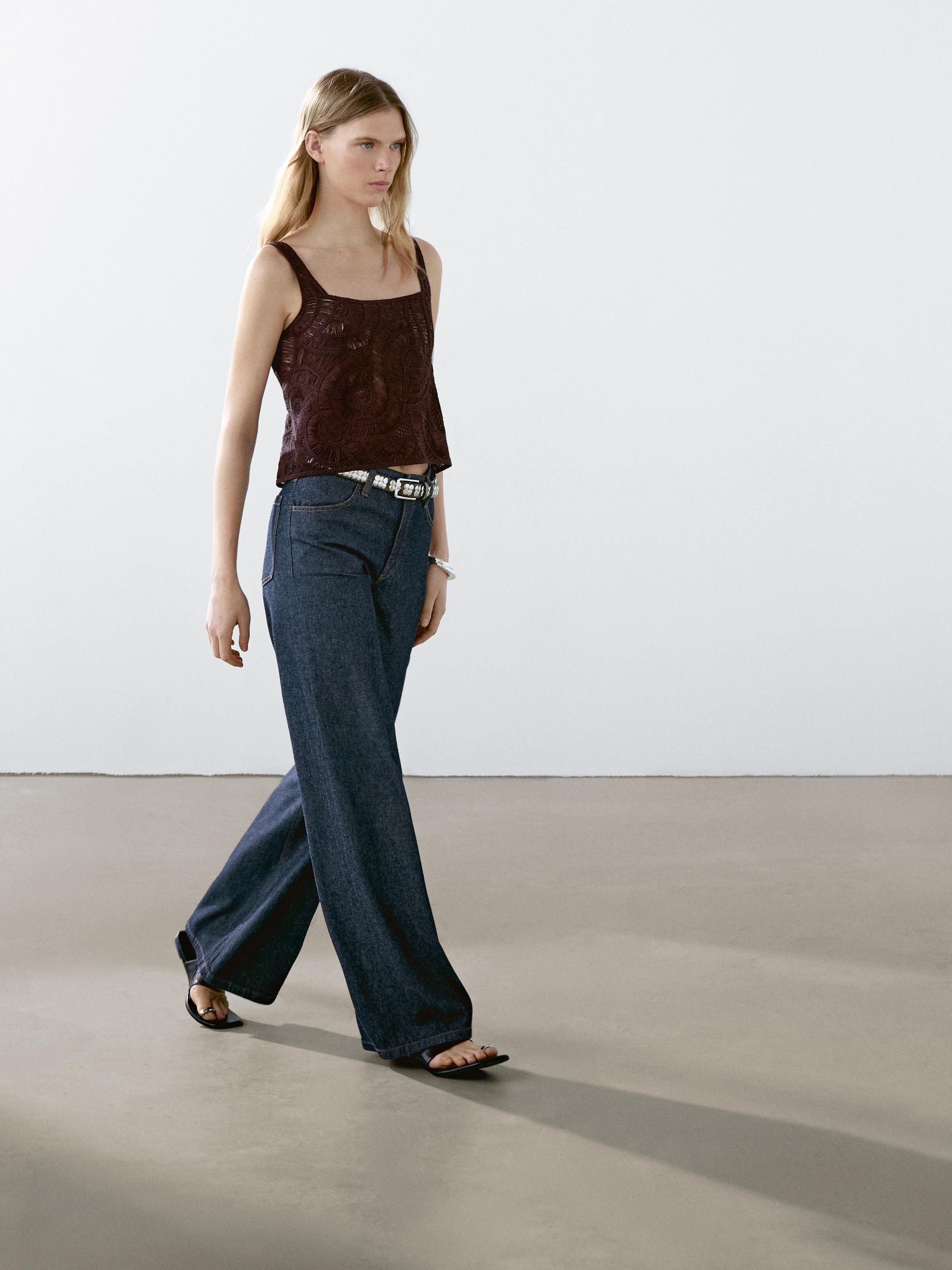 Top In Maglia Crochet - Granata Chiaro - M - Massimo Dutti - Femminile