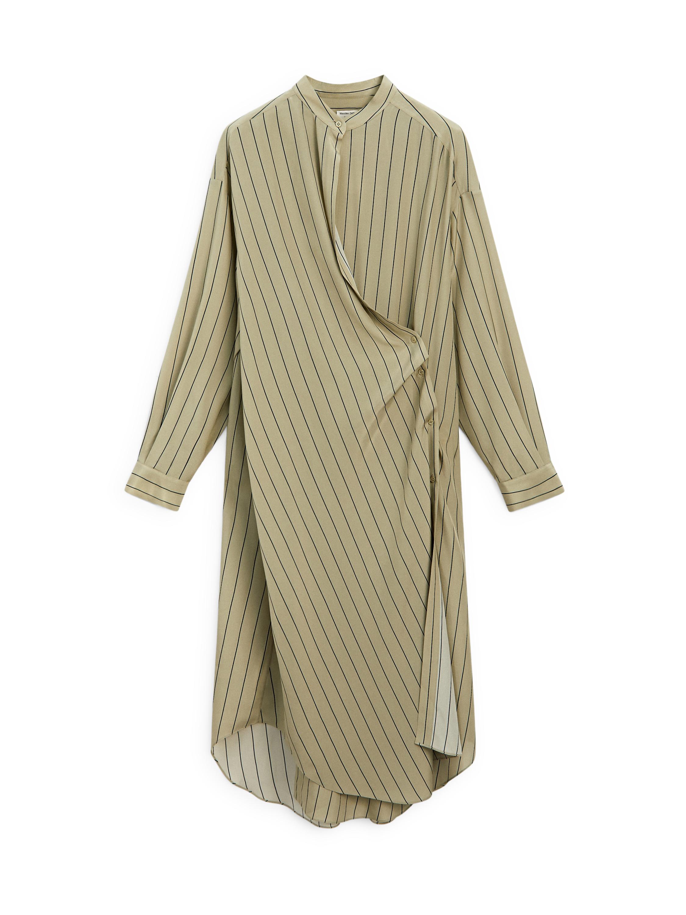 massimo dutti silk dress 100% silk midi dress with fastening detail - STUDIO Dark Khaki Dress