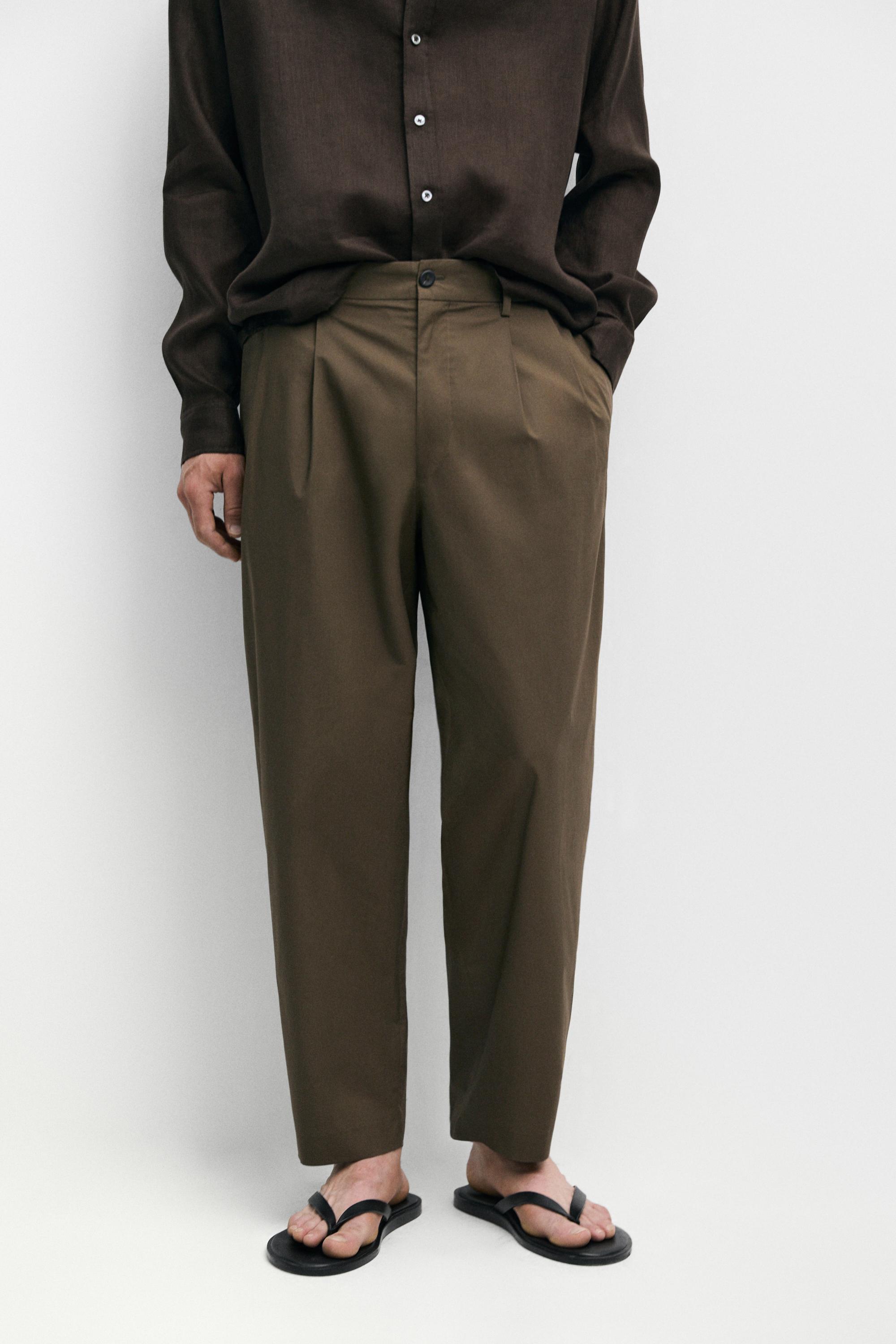 Cotton trousers with double darts — DARK GREEN