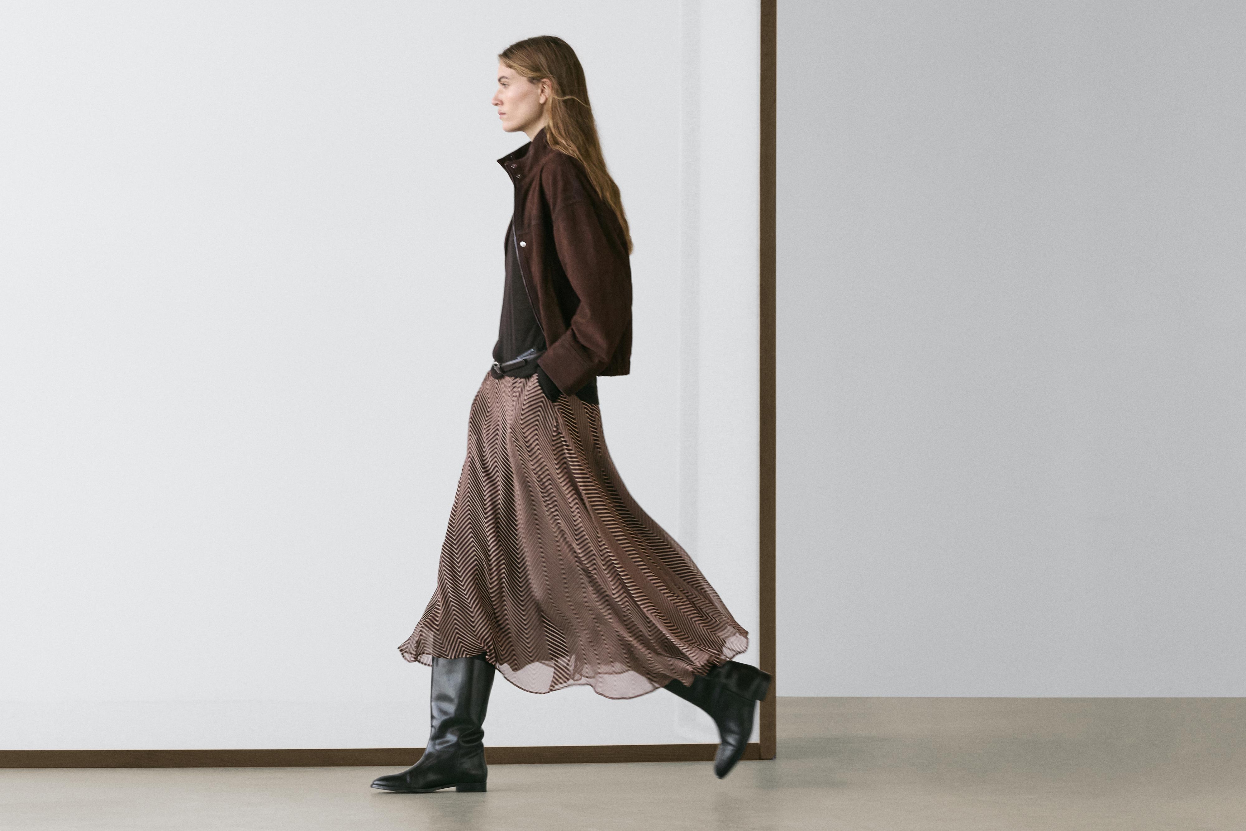 Geometric print flared midi skirt — BURGUNDY