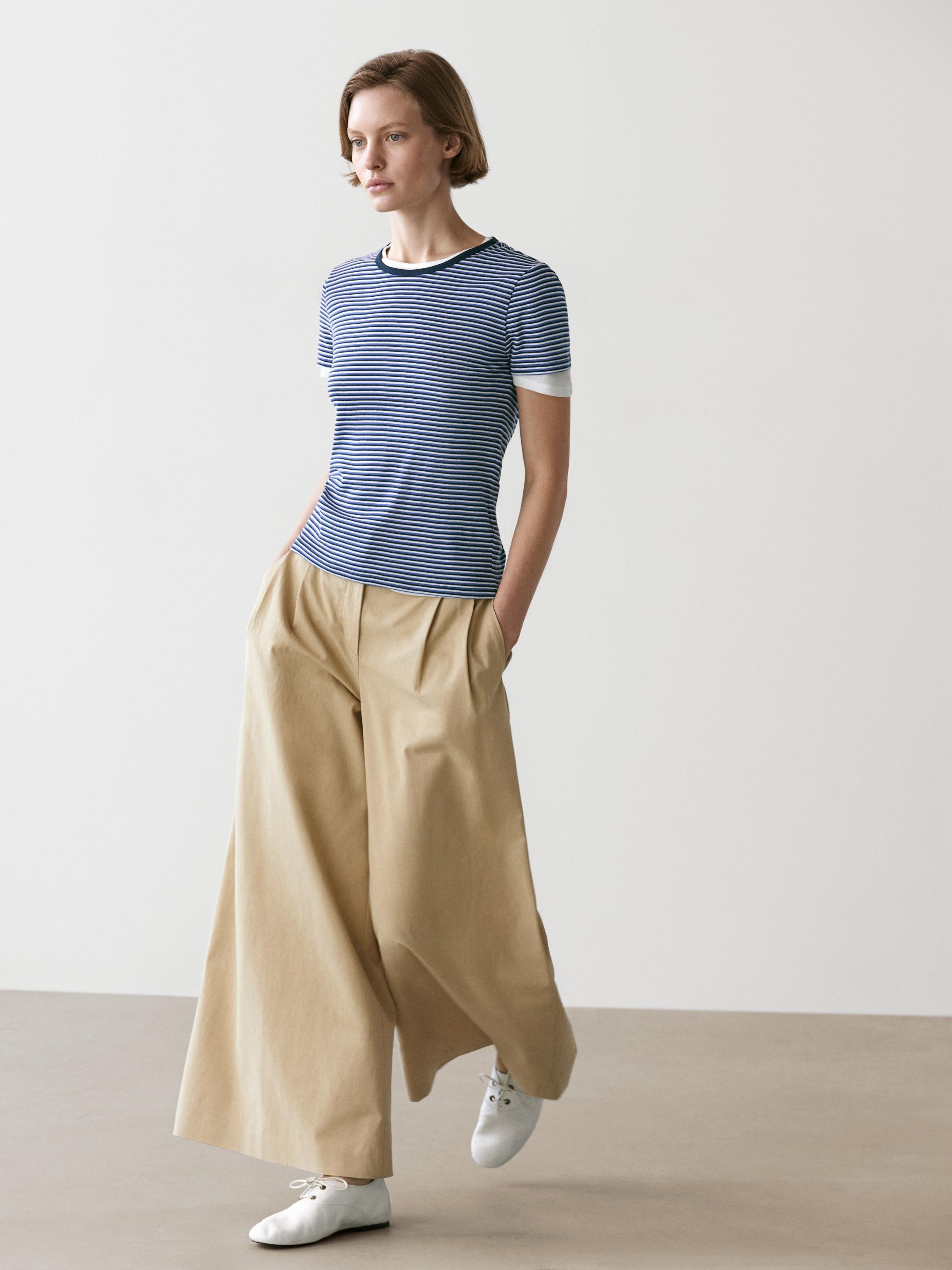 Striped double-layer T-shirt with short sleeves — BLUE