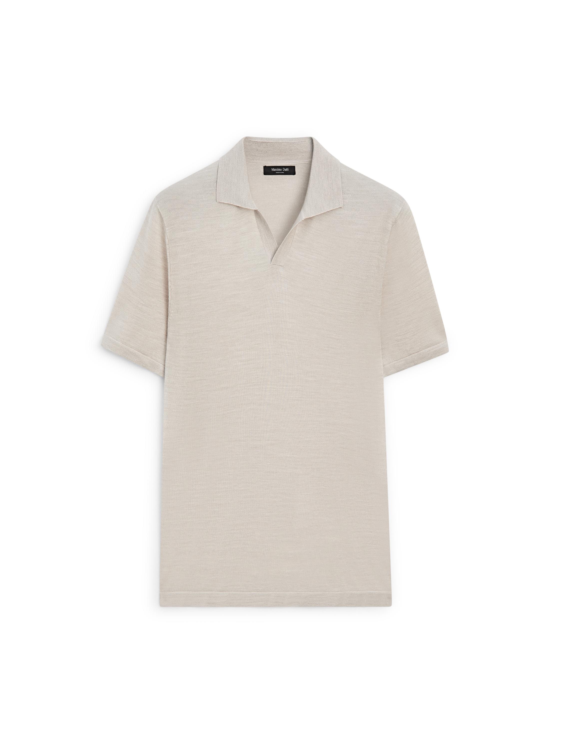 Knit V-neck polo shirt — Beige