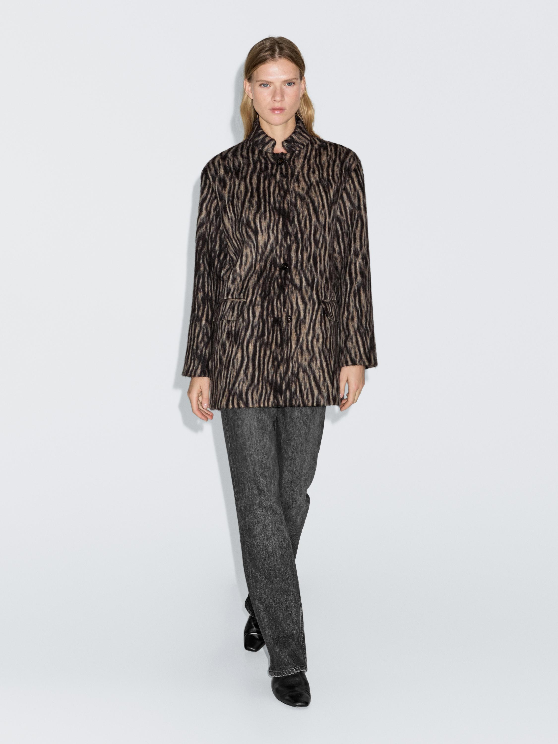 Wool blend animal print coat