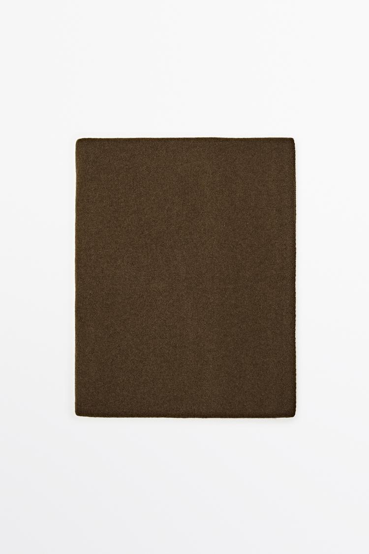 Plain wool-cashmere blend fine knit scarf — Caramel