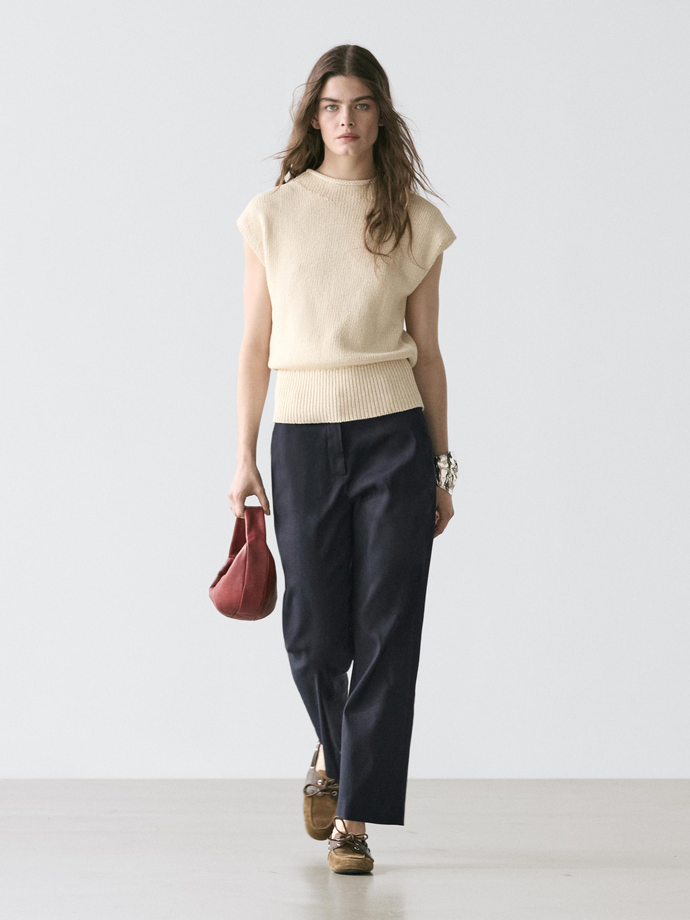 pantalon droit  en lin