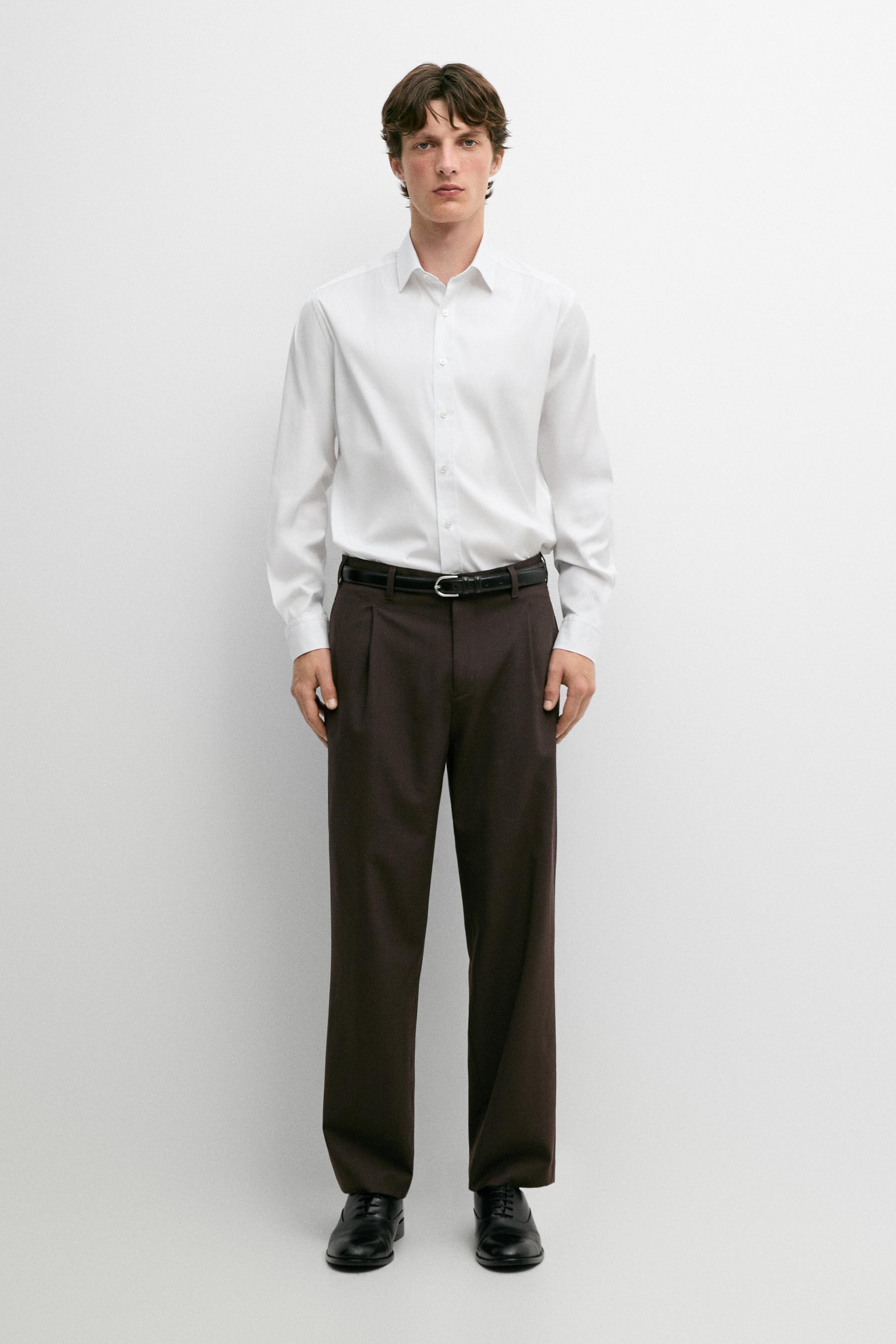Slim fit stretch cotton blend shirt — WHITE