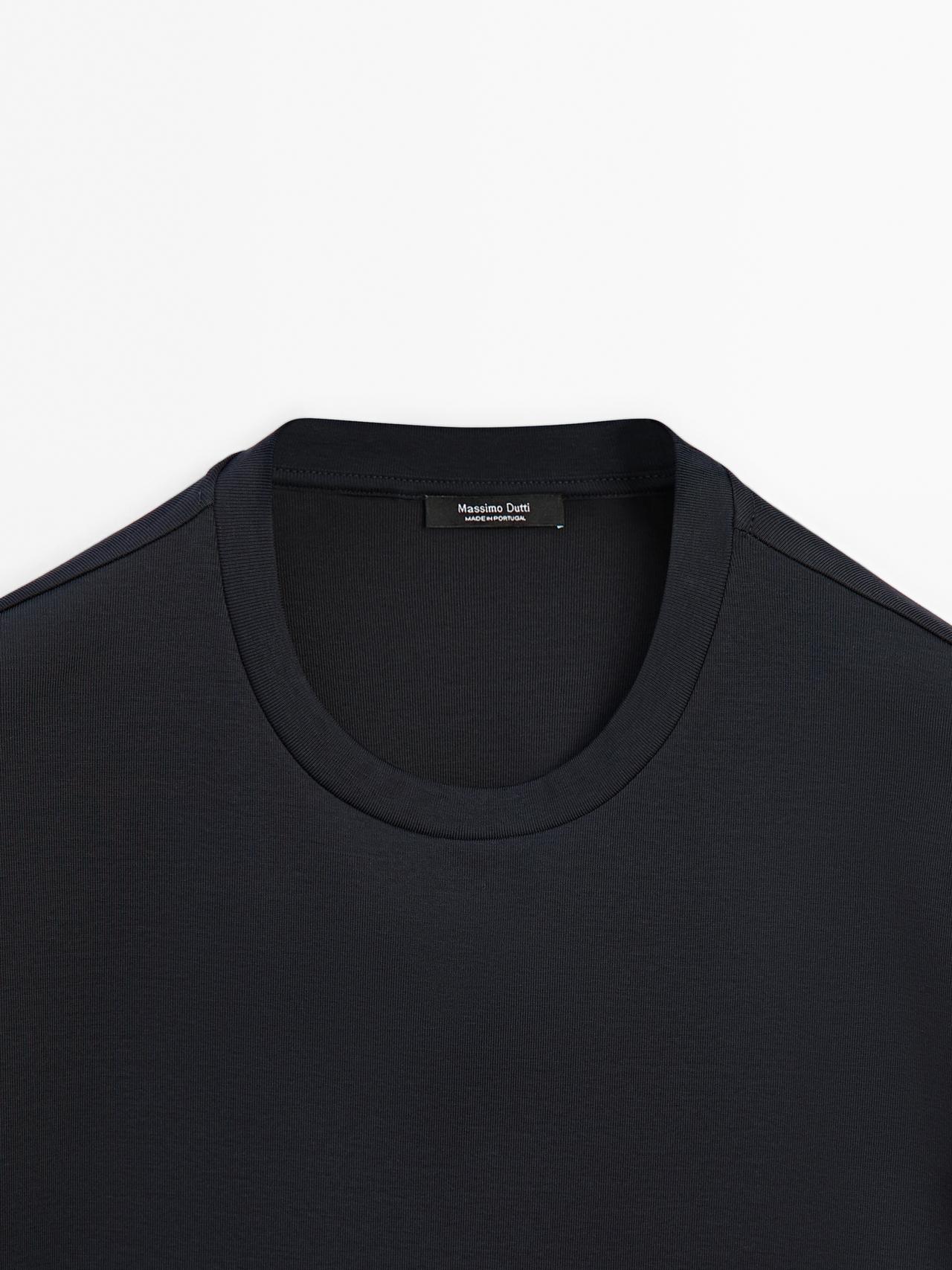 100% mercerised cotton ribbed T-shirt — NAVY BLUE
