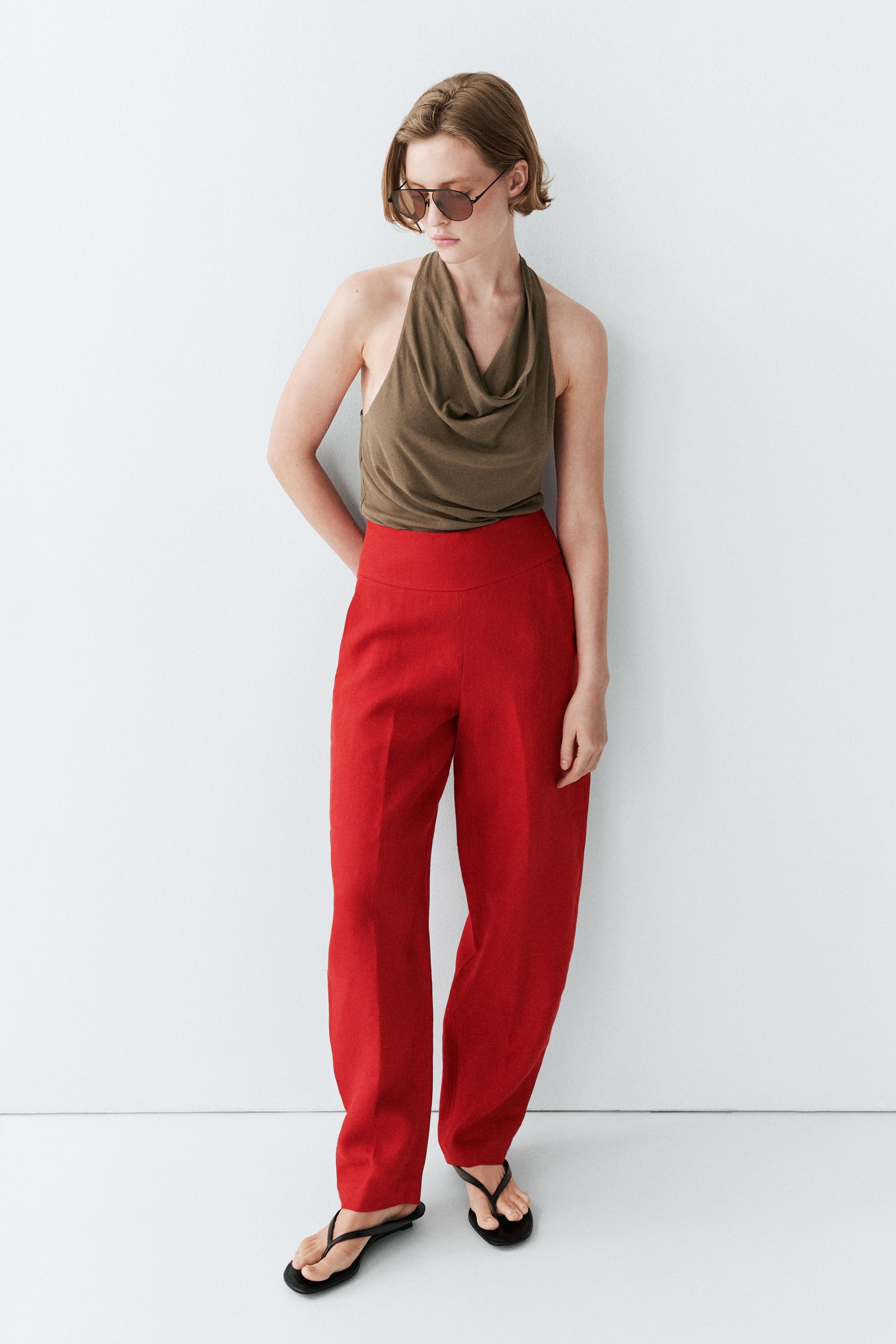 Voluminous linen trousers — RED