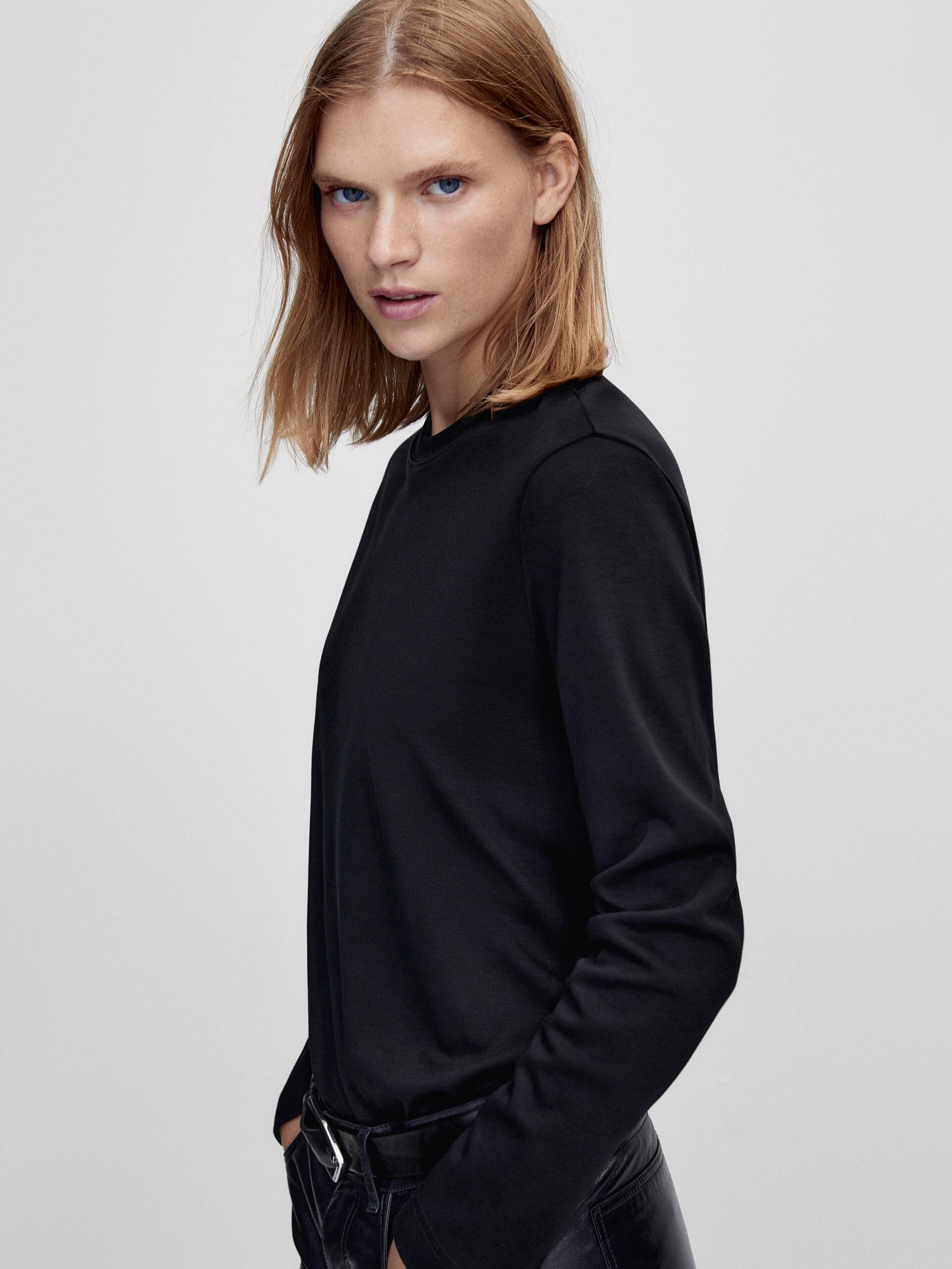 100% cotton interlock long sleeve T-shirt — BLACK
