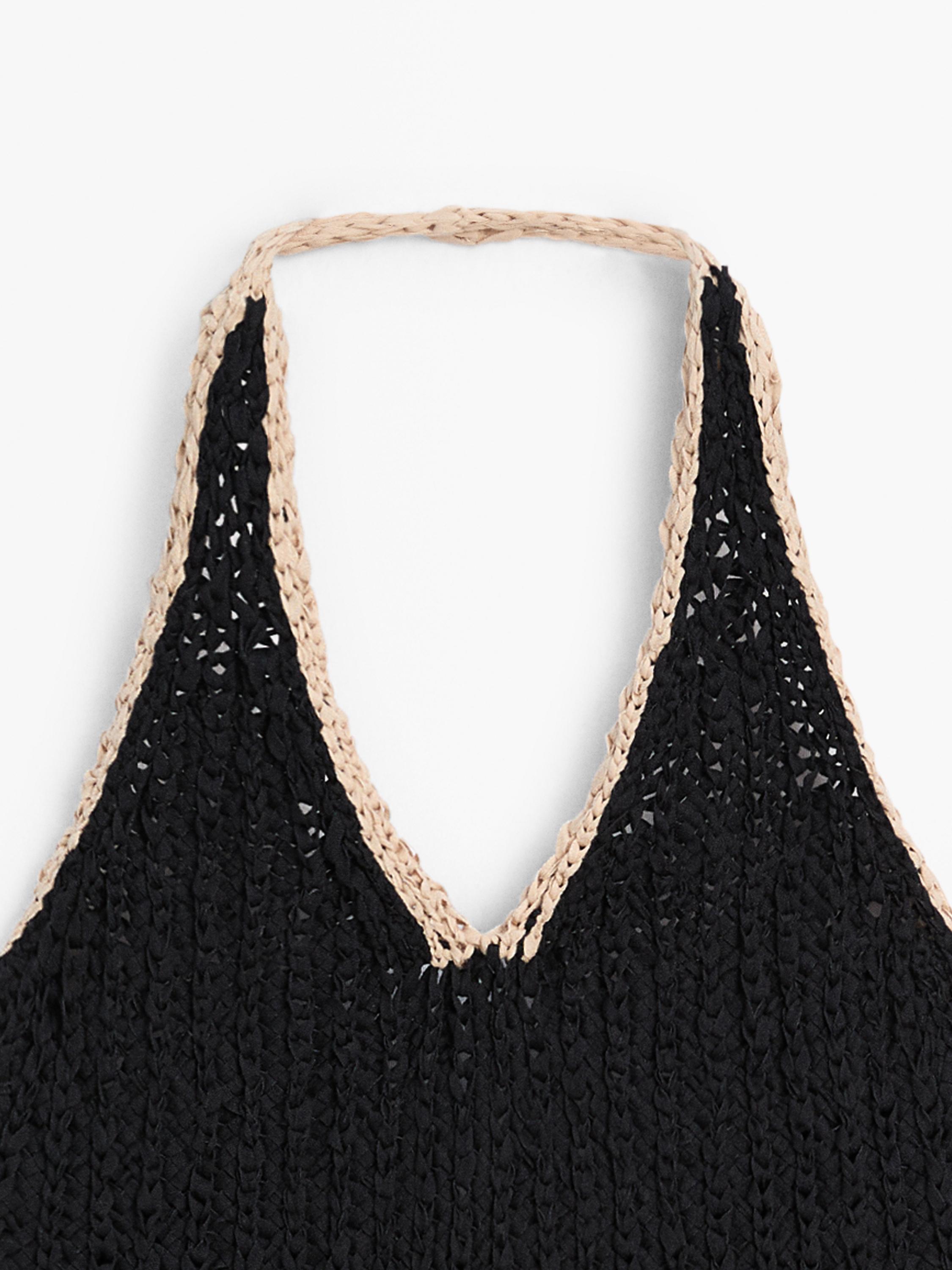 Contrast knit halter top — BLACK