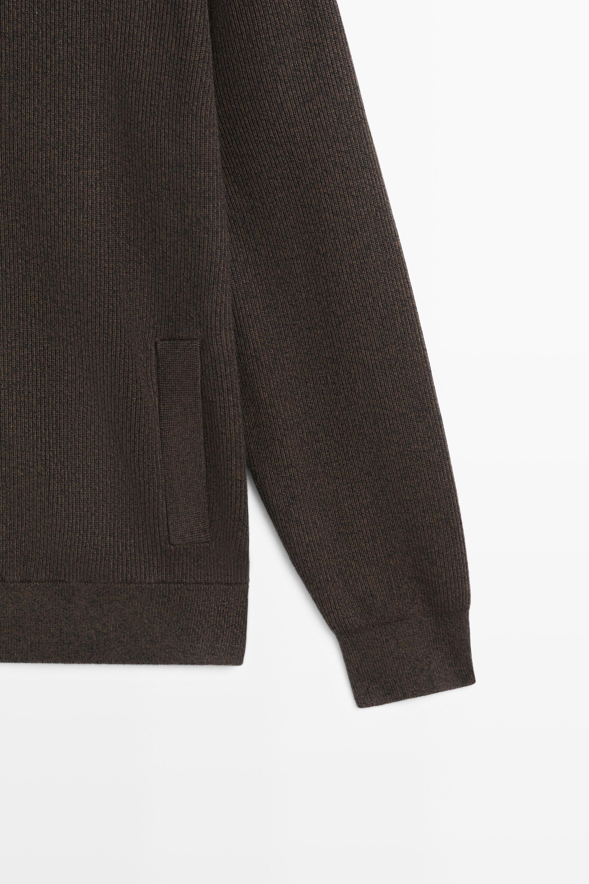 100% cotton polo collar knit cardigan — BROWN